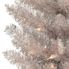 6 ft Pre-lit Rose Gold Tinsel Pencil Tree with Clear Lights & Metal stand