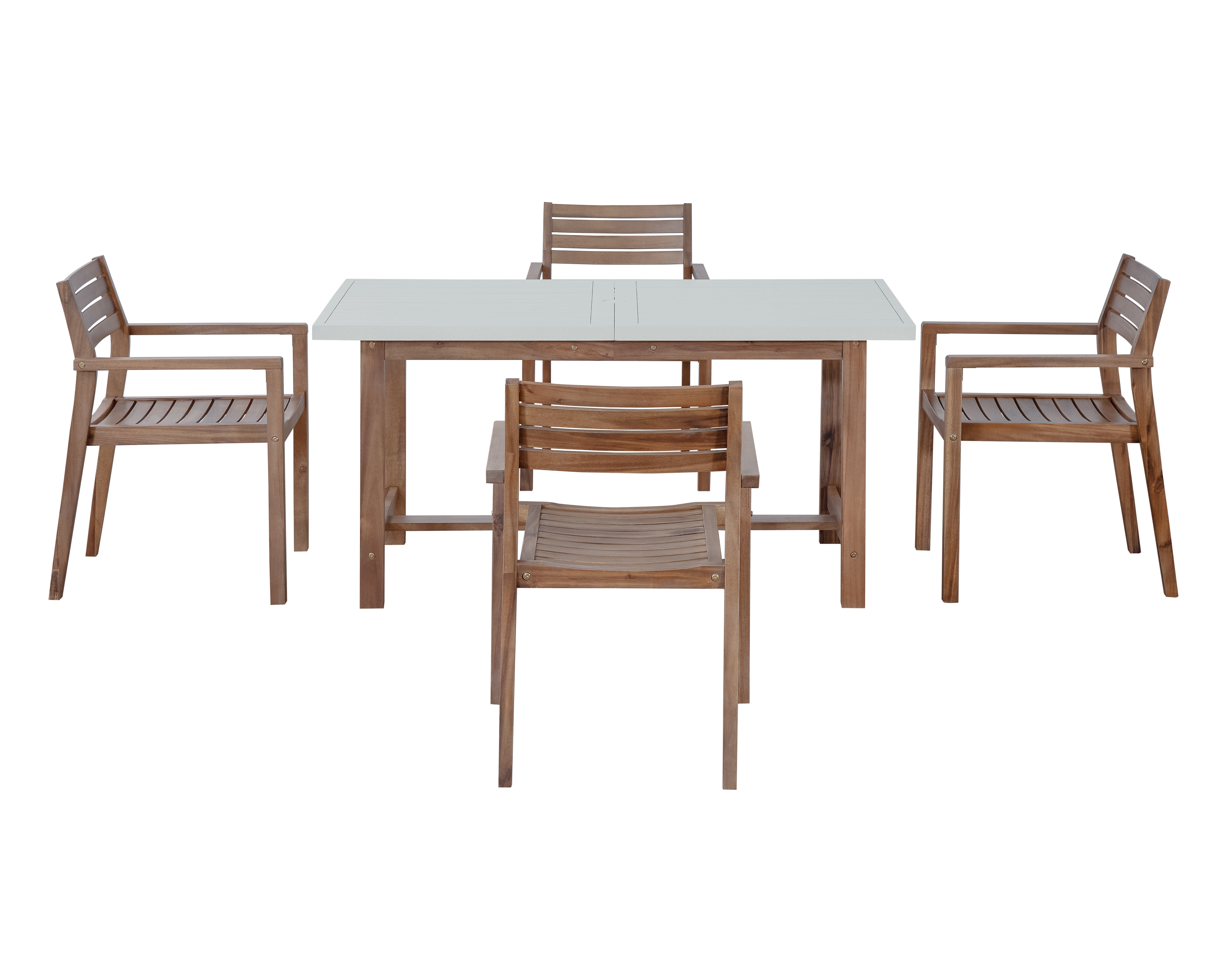 U_STYLE 5-Piece Outdoor Acacia Wood Outdoor Dining Set of 4,59.06-Inch Rectangular Table with Umbrella Hole,Suitable for Patio, Lawn, Garden, Poolside, & Indoor Use