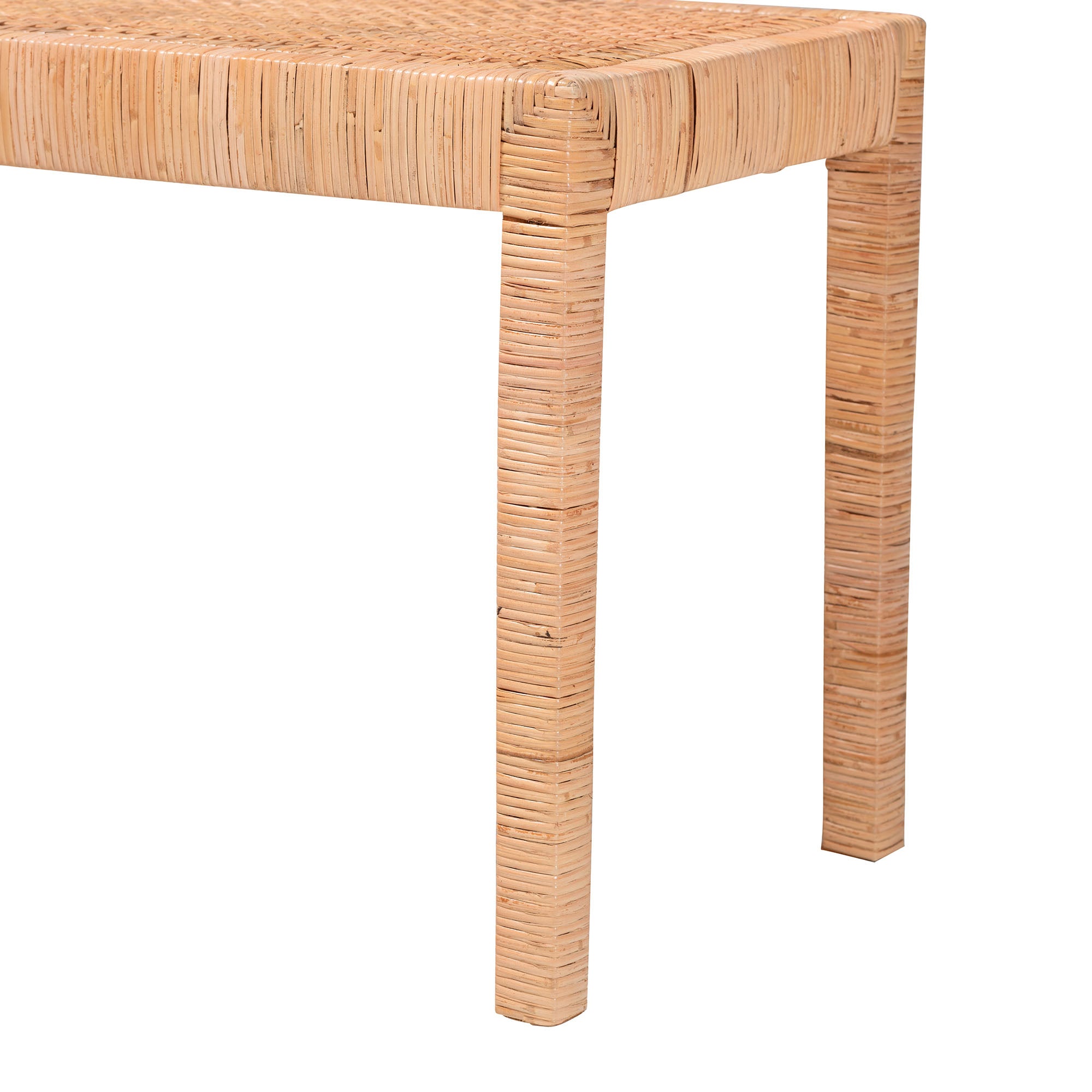 Kyla Rattan and Mahogany Wood Long Accent Bench