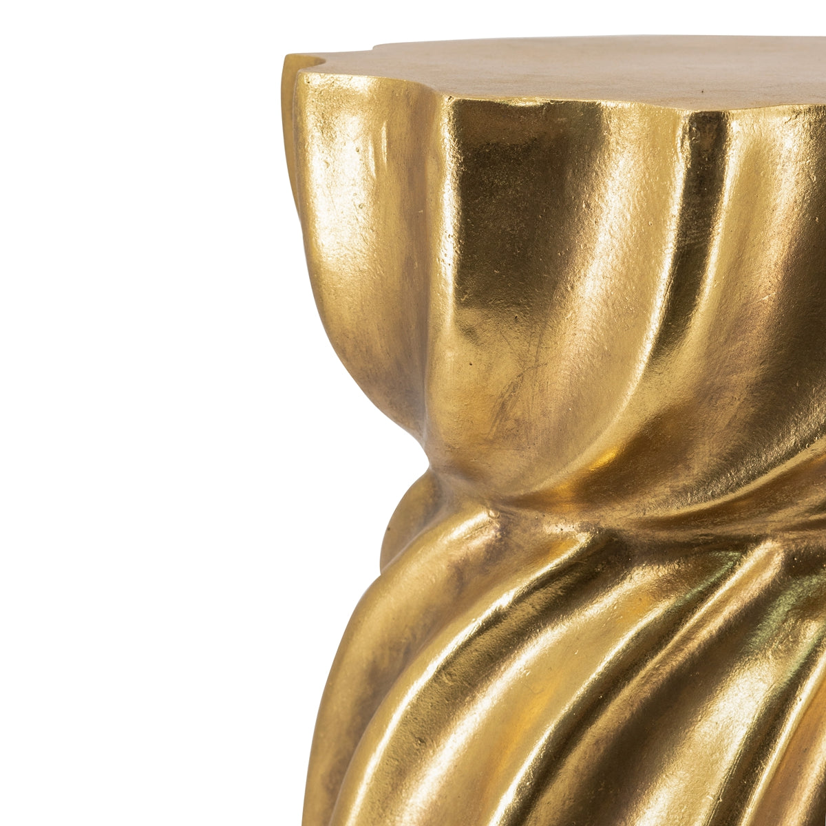 Gold Magnesium Accent Stool/Side Table with Sculptural Swirl Design