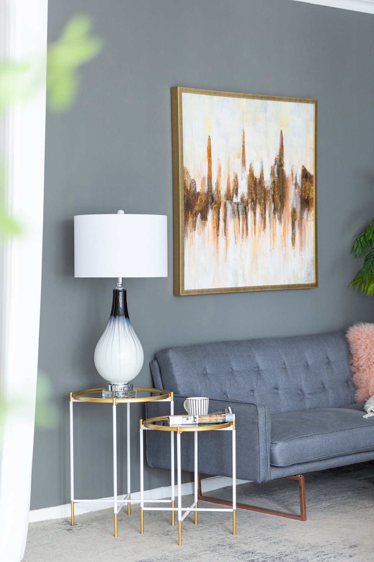 Set of 2 Mirrored Top Side Tables - Gold and White