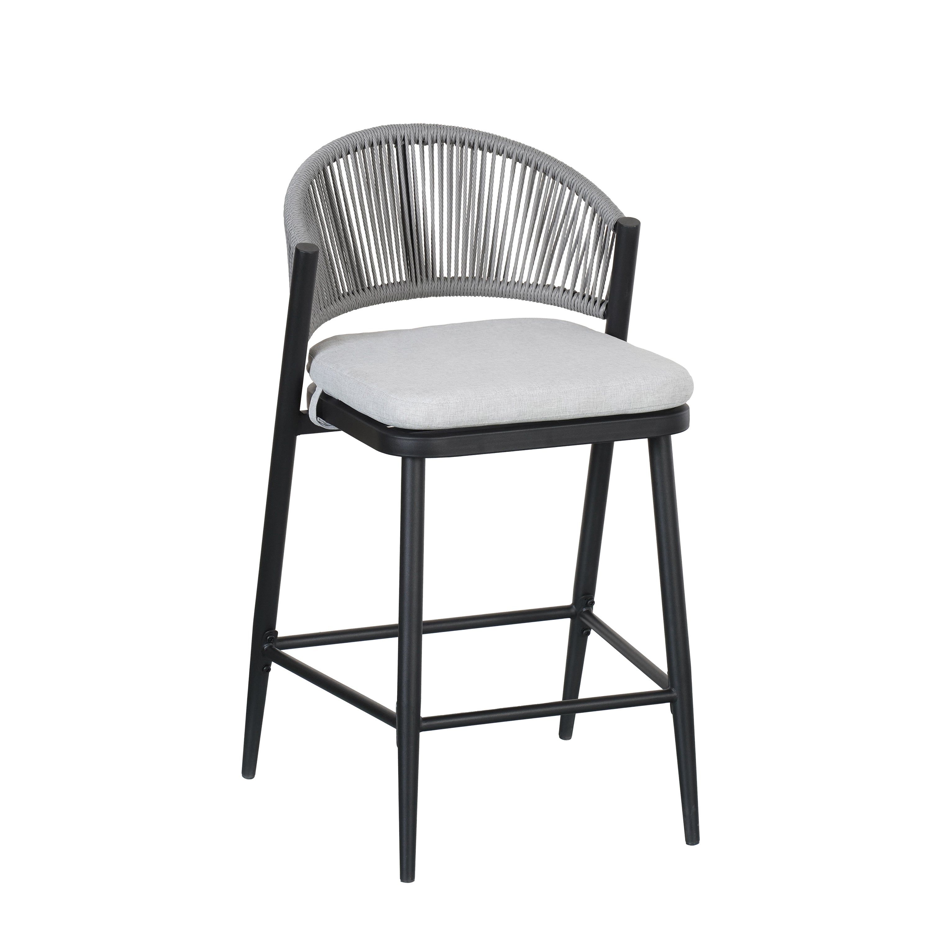 Outdoor Metal Frame Stools with Scallop-Shaped Backrest & Water-Resistant Cushions, Set of 2