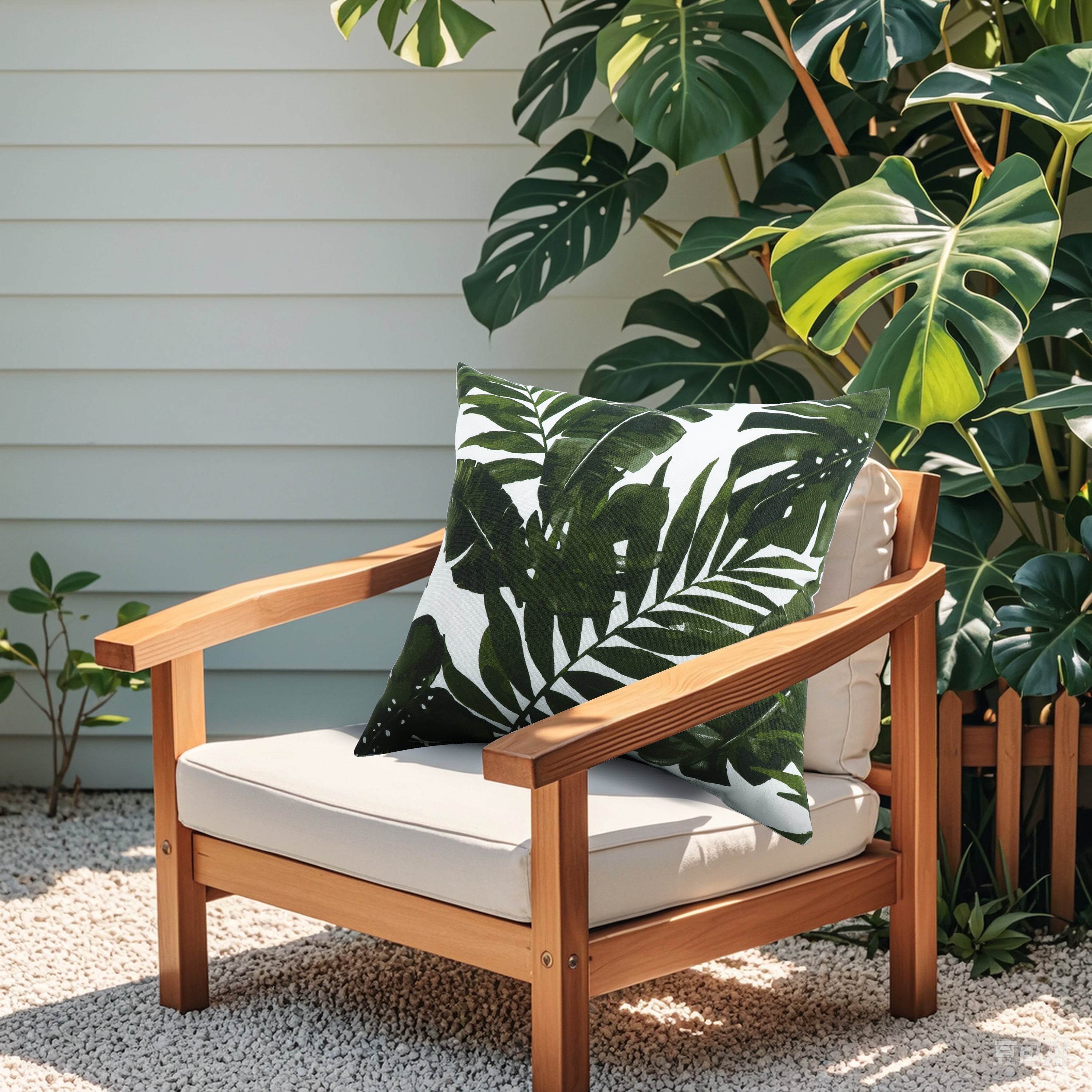 Dark Green Palm Outdoor Square Pillows, Set of 2