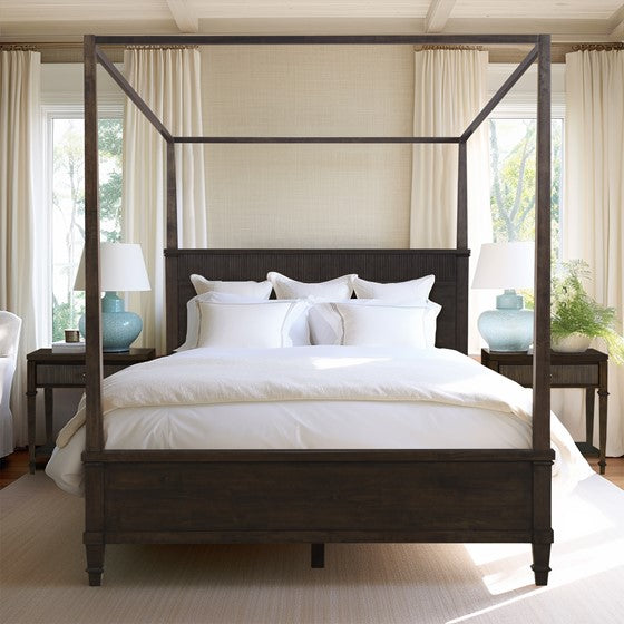 Queen Size Canopy Bed with Fluted Design and Wood Frame