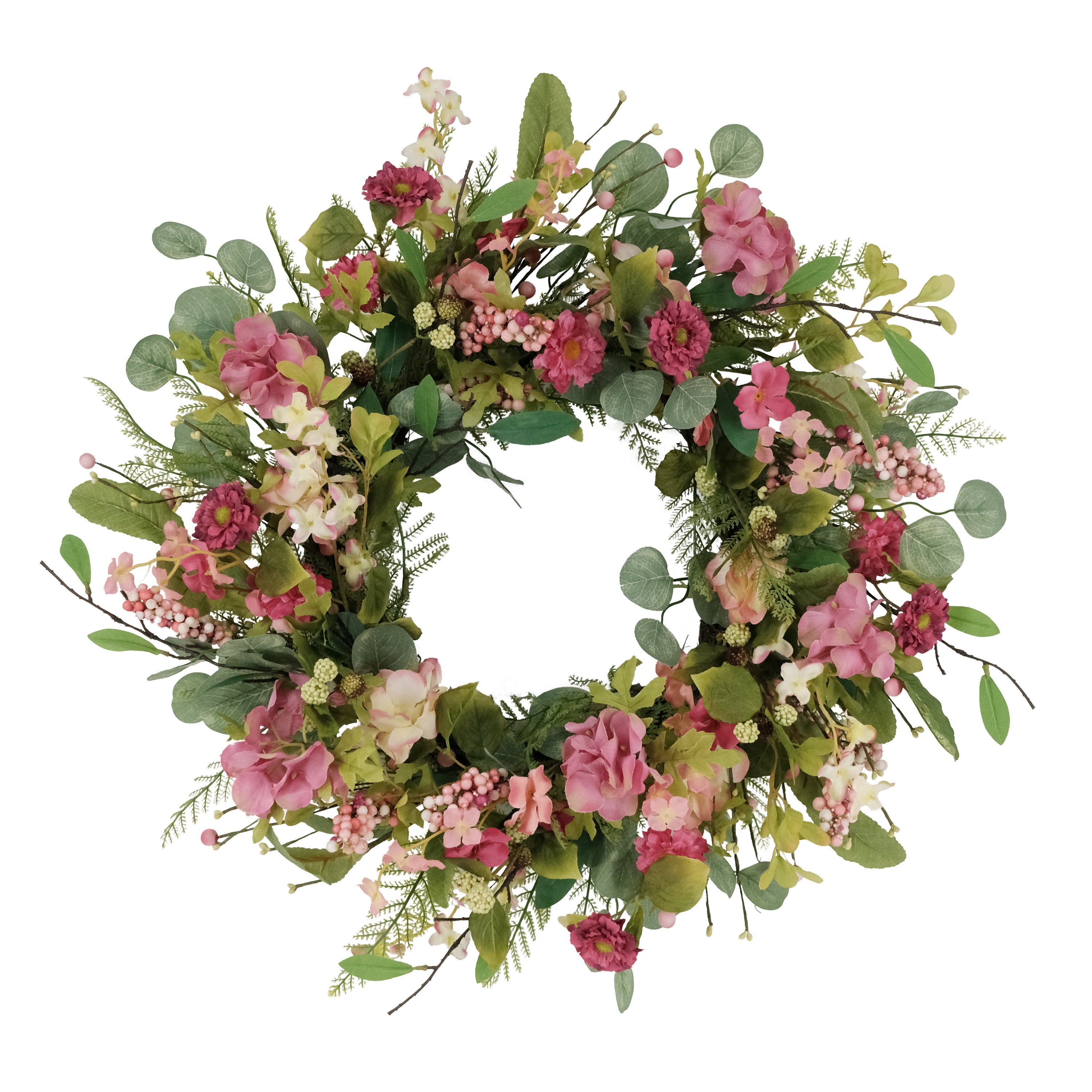24" Artificial Chrysanthemum And Hydrangea Floral Spring Wreath