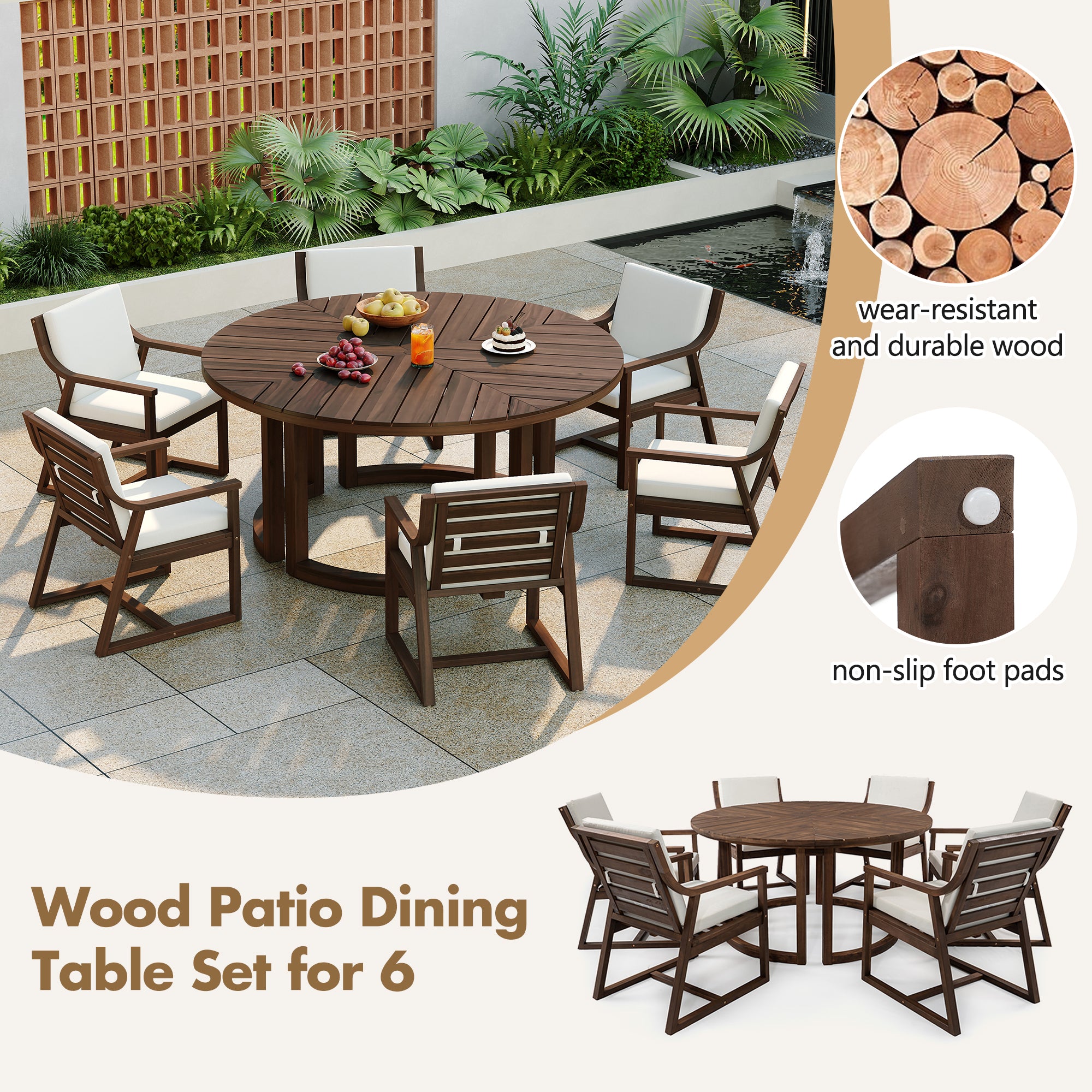 TREXM Patio Dining Table Set for 6