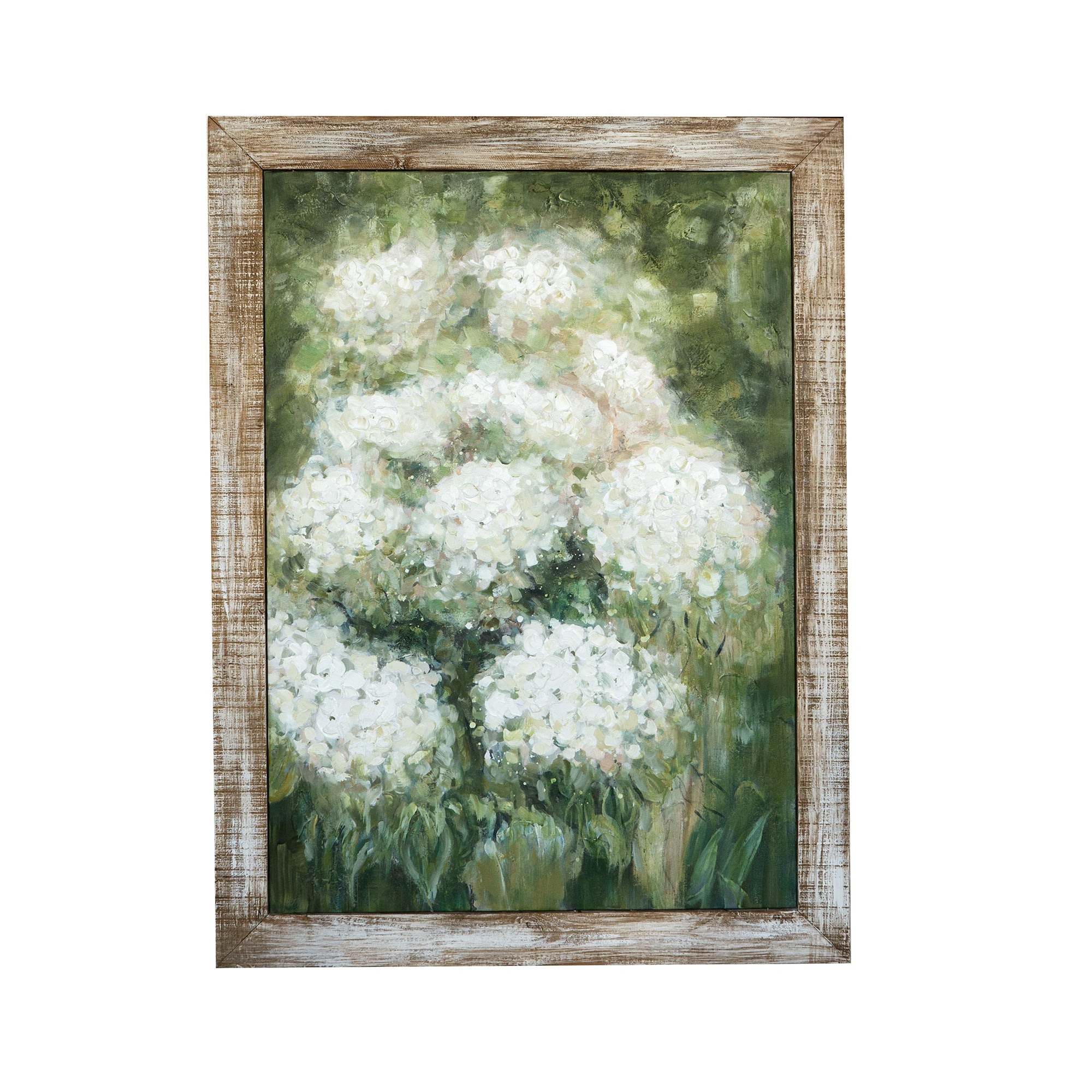 Hand-Painted White Allium Art with Rustic Fir Wood Frame