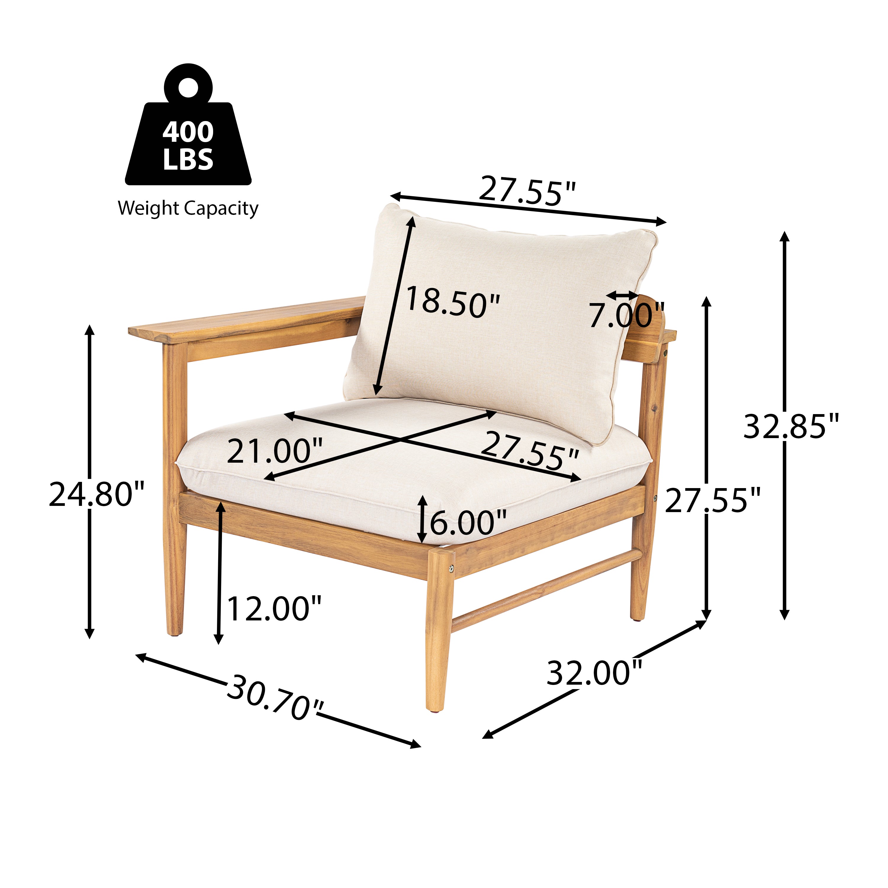 Terassi Outdoor Acacia Wood 4 Seater Sofa, Light Teak Finish with Beige Cushion