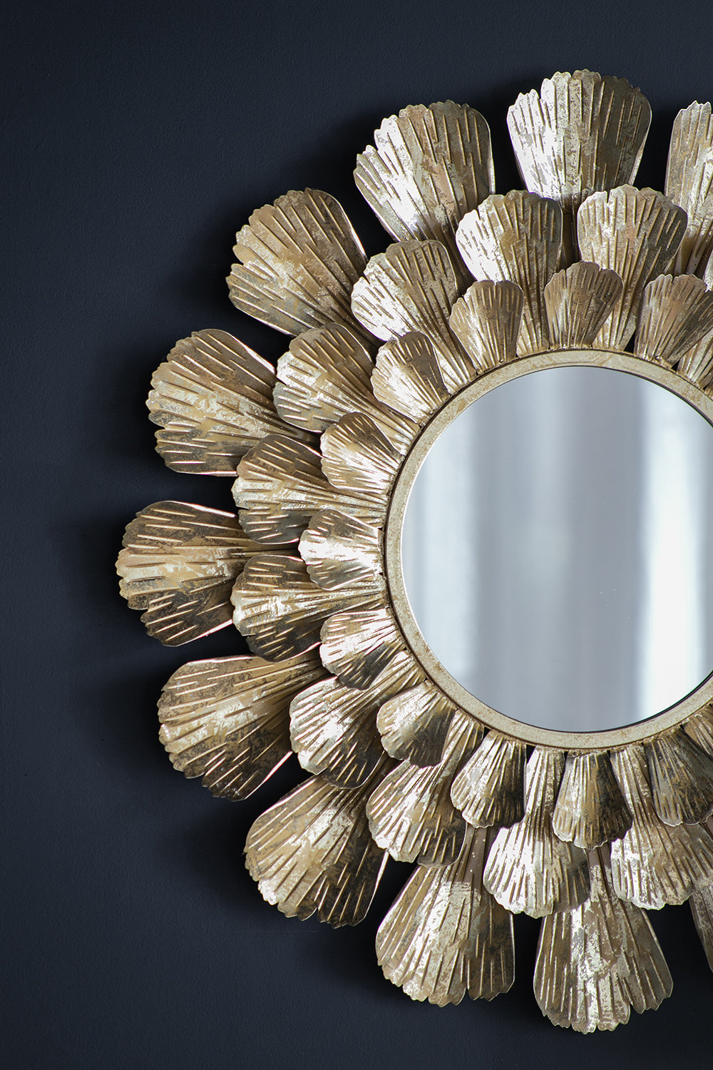 37" Round Metal Mirror with Trumpeting Florals Design
