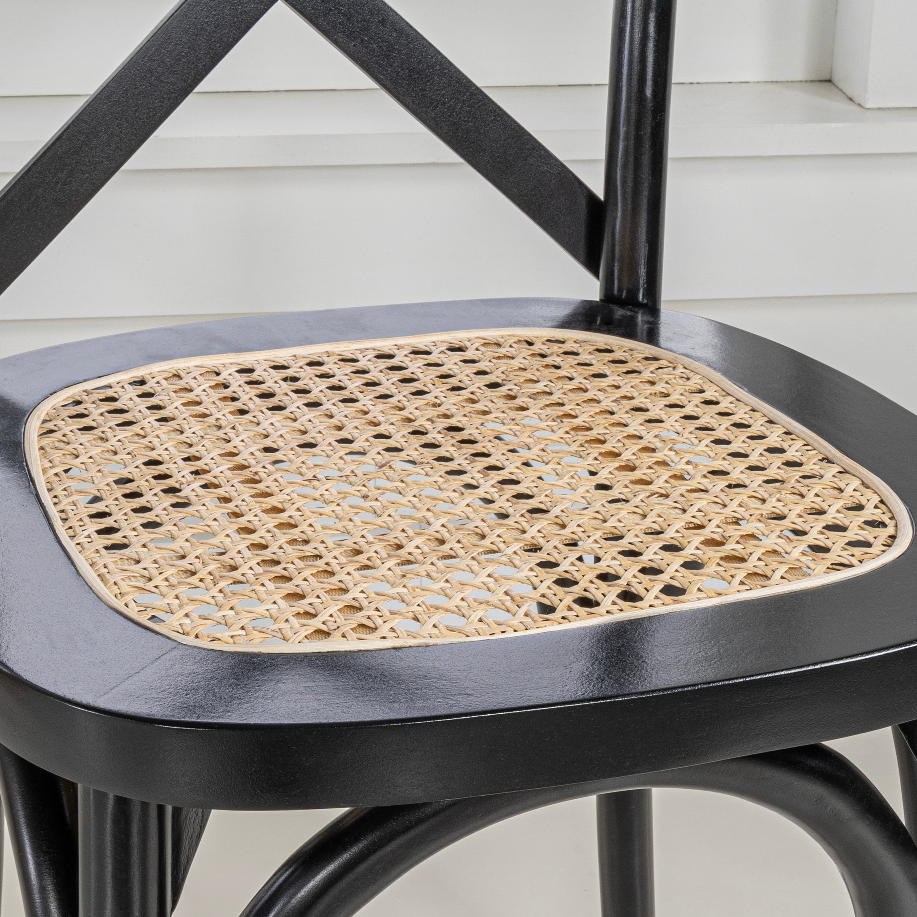 Cassis X-Back Wood Rattan Dining Chair, Set of 2