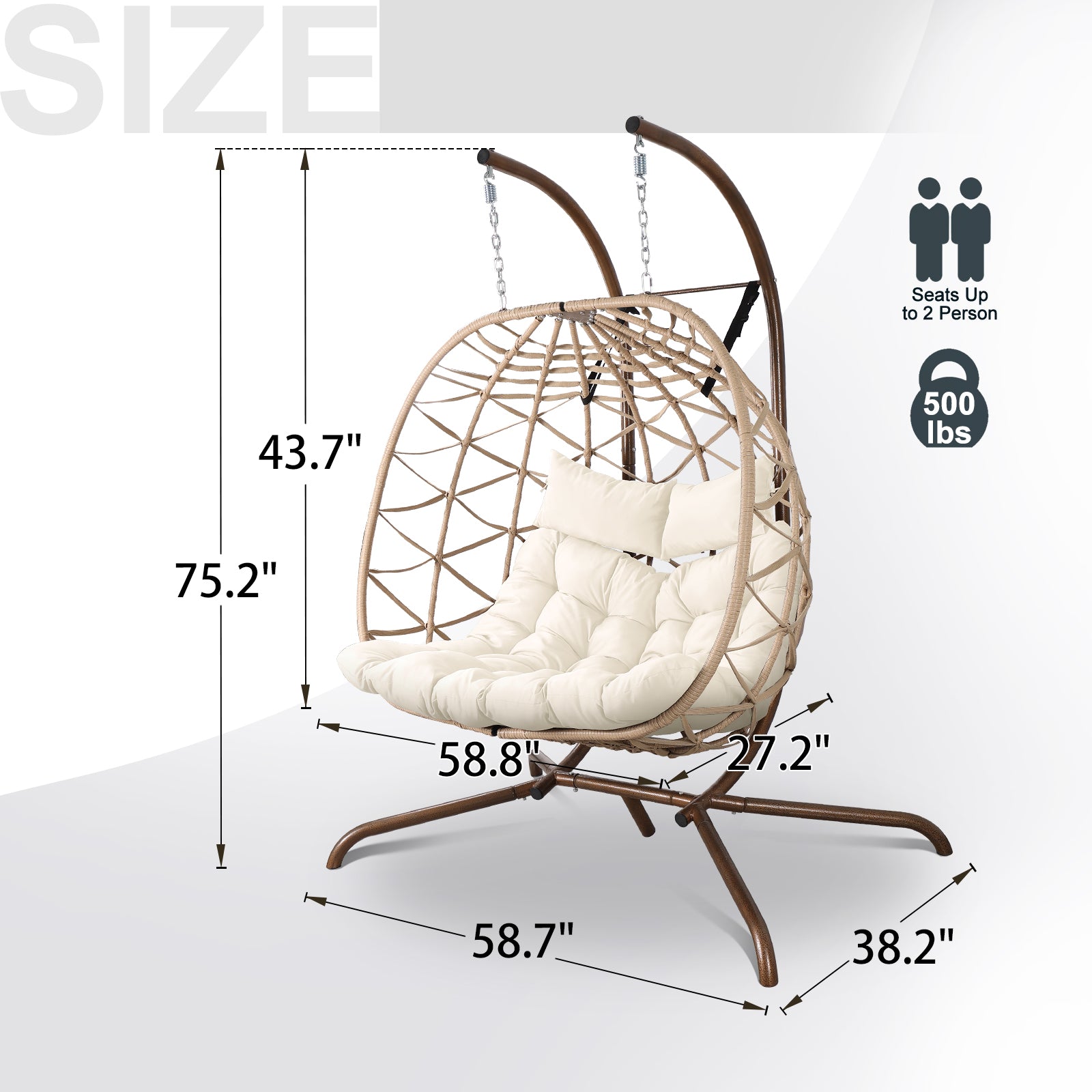 Shimmers Outdoor Rattan Egg Swing Chair with Stand, Thick Cushions and Pillow