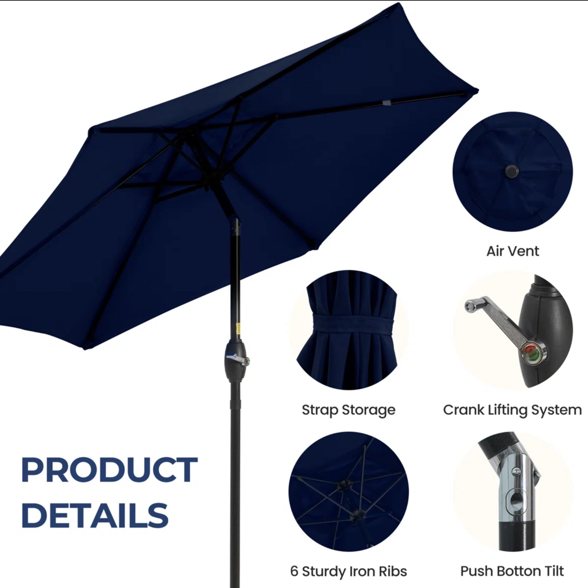 7.5 Feet Market Umbrella with Crank Lift & Tilt, Base Not Included