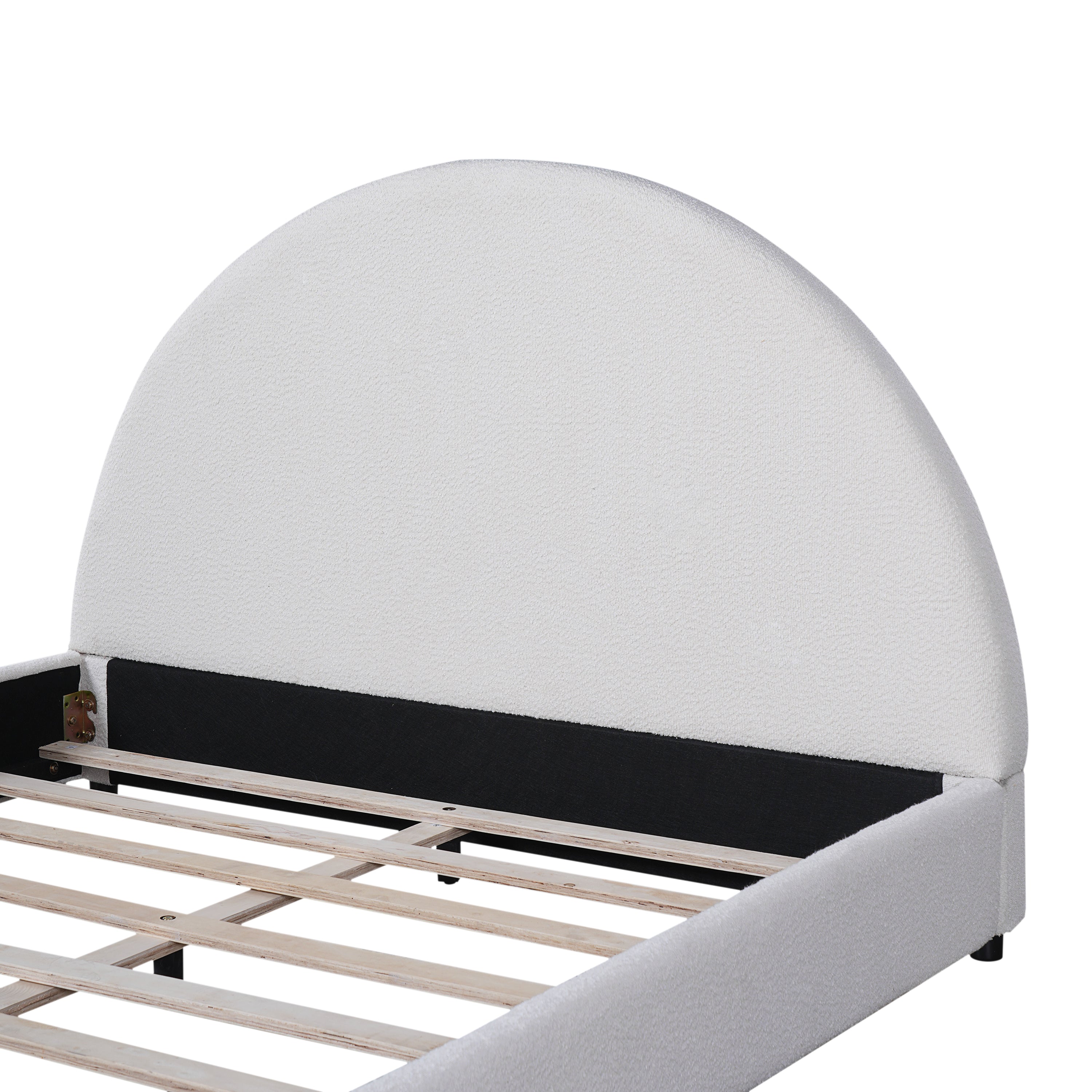 Bed Frame With Boucle Upholstered Round Curved Headboard