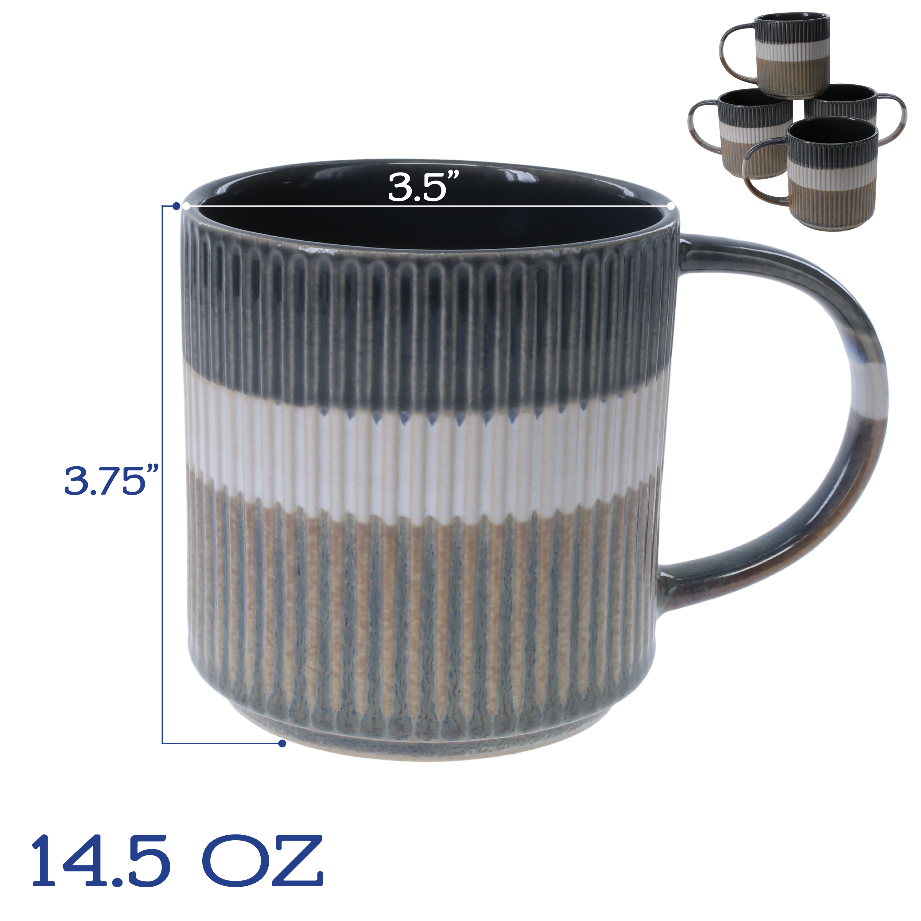 Tri-Color Mugs, Set of 4