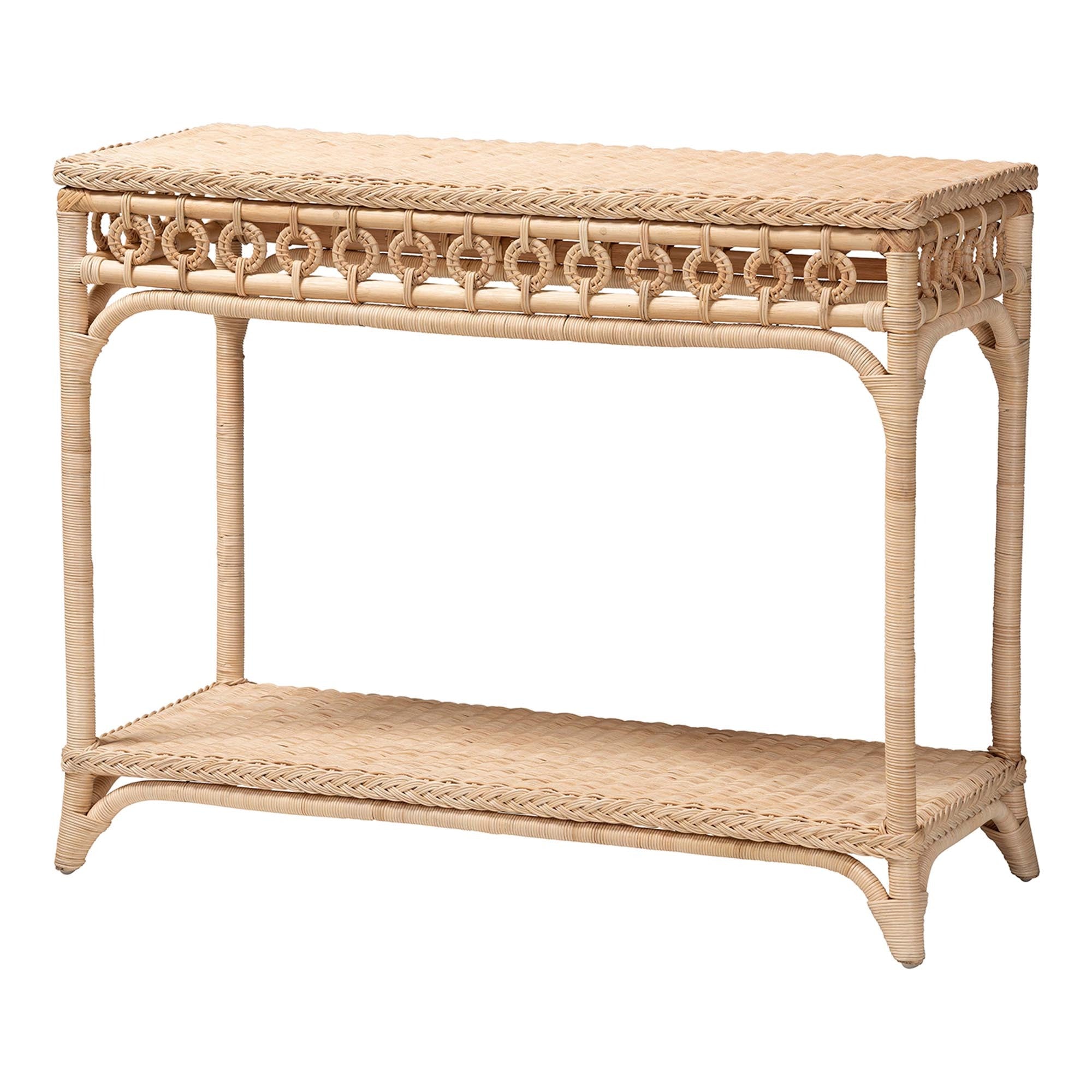 Oxford Braided Natural Rattan Console Table with Open Shelf