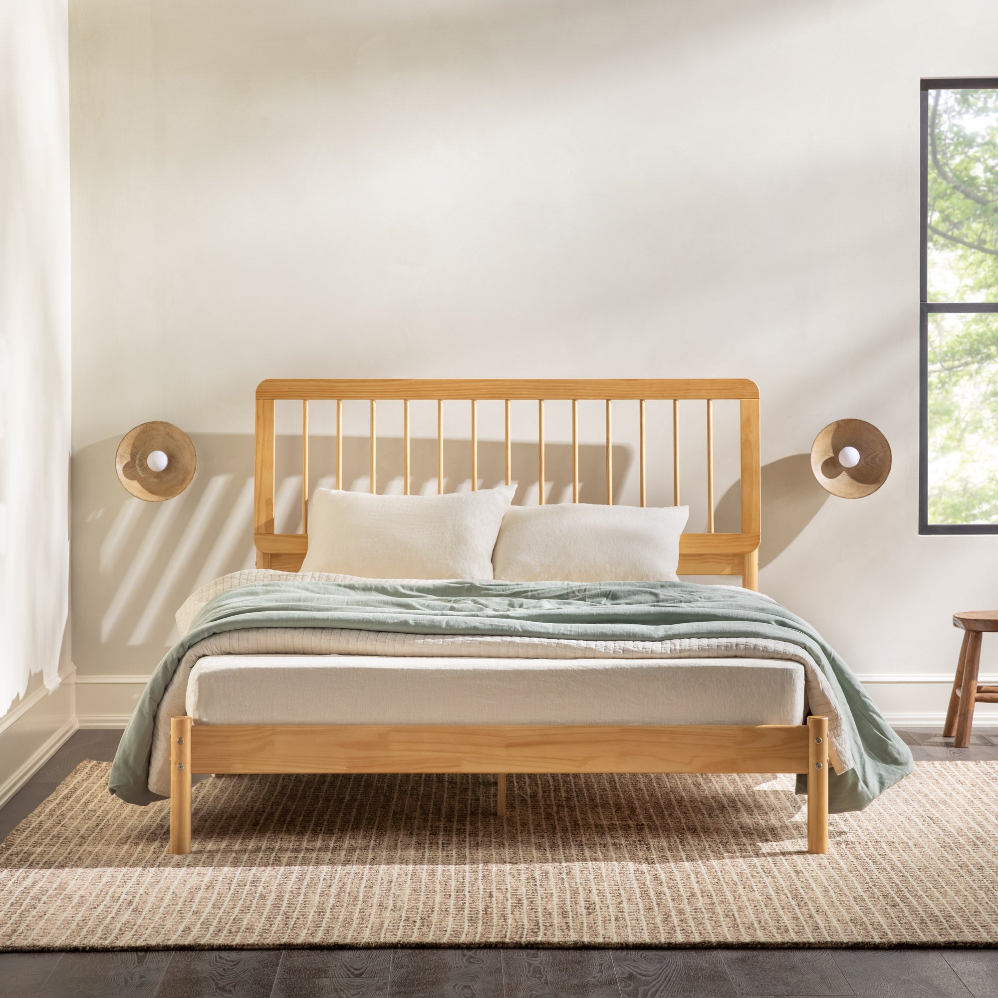 Illusive Solid Wood Spindle Bed with Slat Back