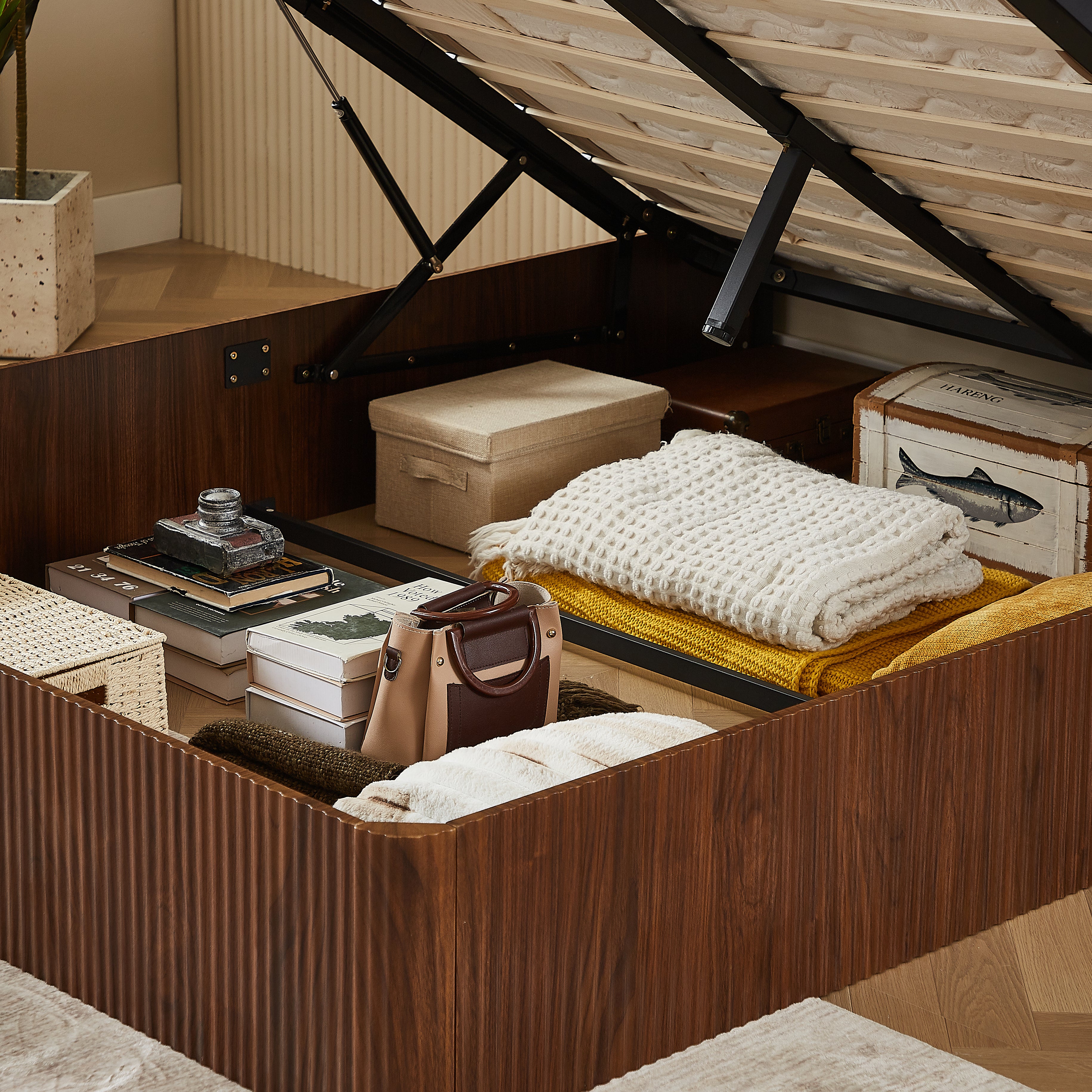 Fluted Lift Up Storage Bed