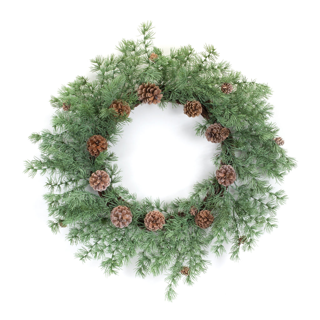 Winter Pine Wreath with Pine Cones 24"