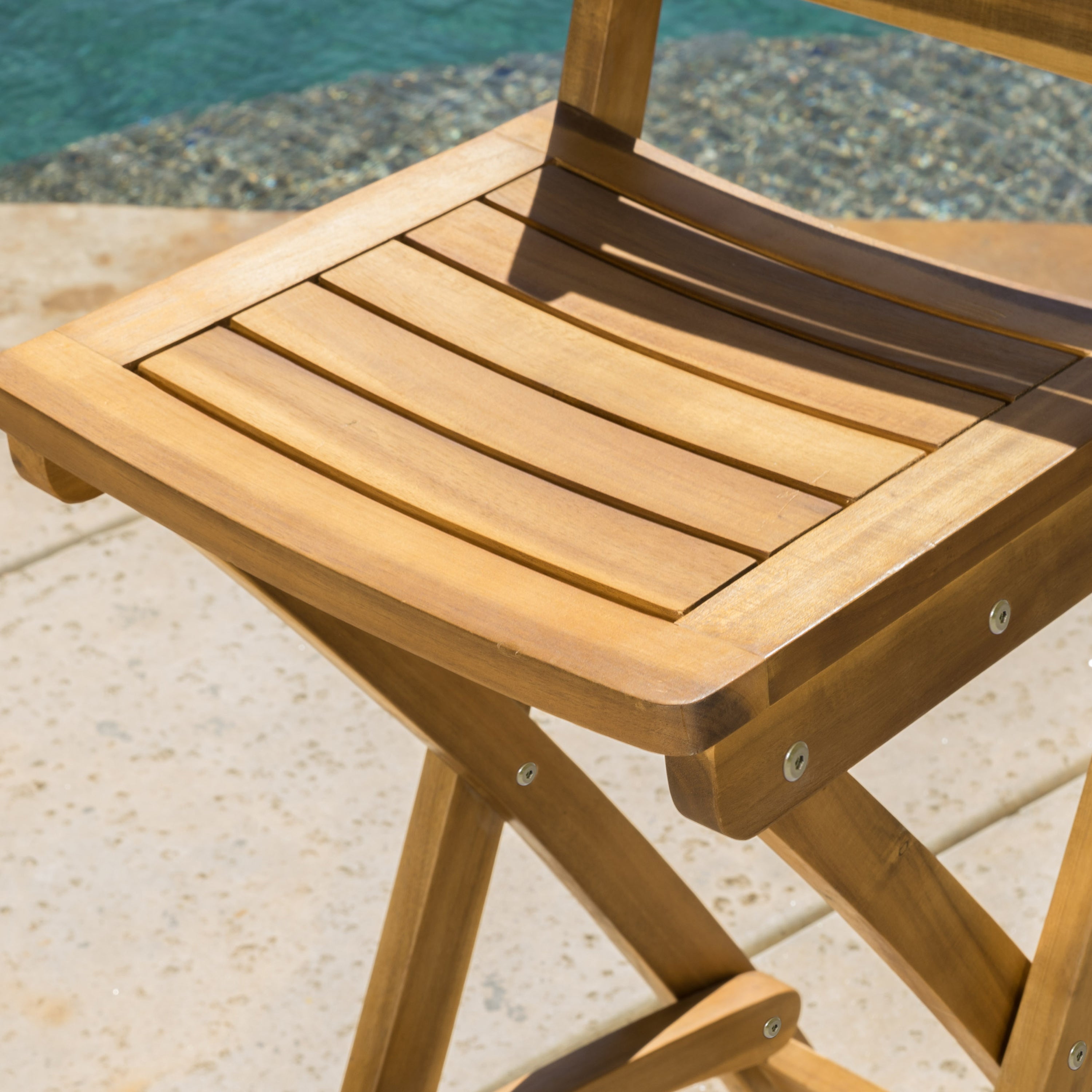 Outdoor Acacia Wood Folding Patio Barstool, Set of 2
