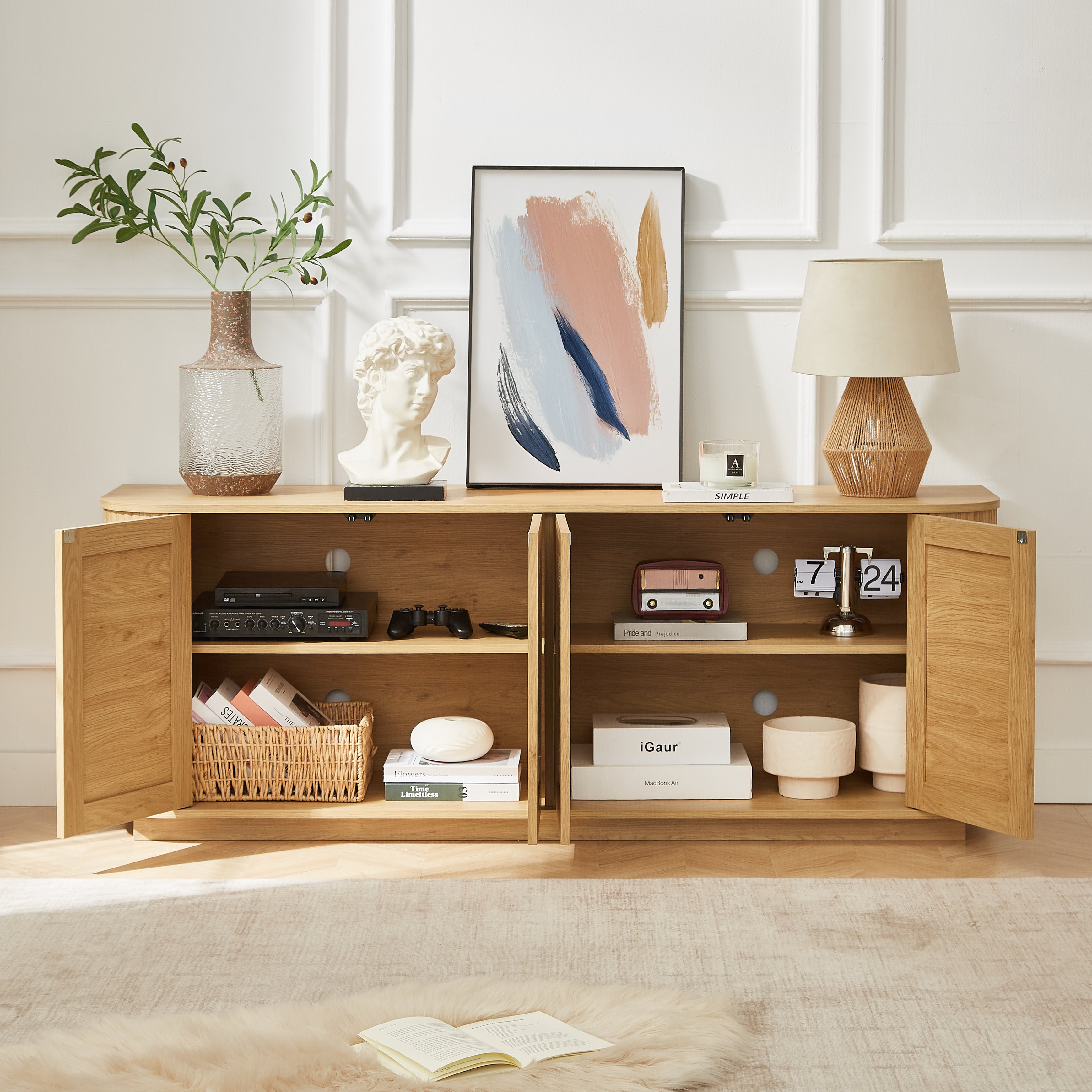 Rattan Cane Door Sideboard Storage Cabinet