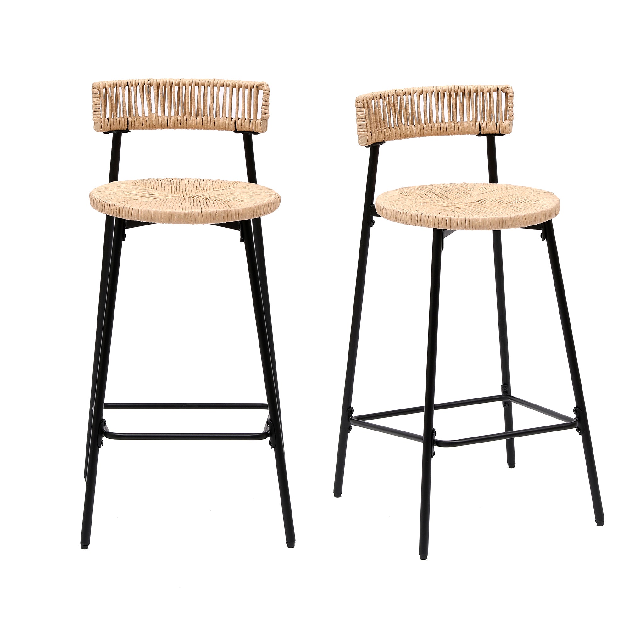 Boho Handwoven Paper Rope Counter Stools, Set of 2