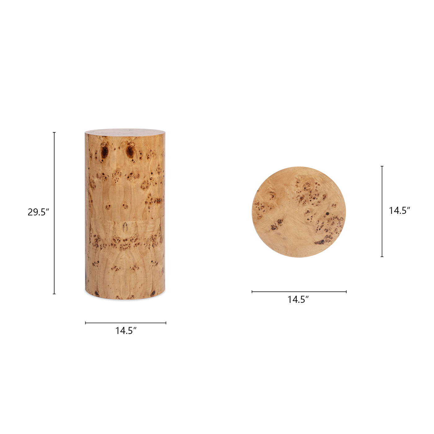 29.5" Side Table with Round Table Top and Burl Wood Frame