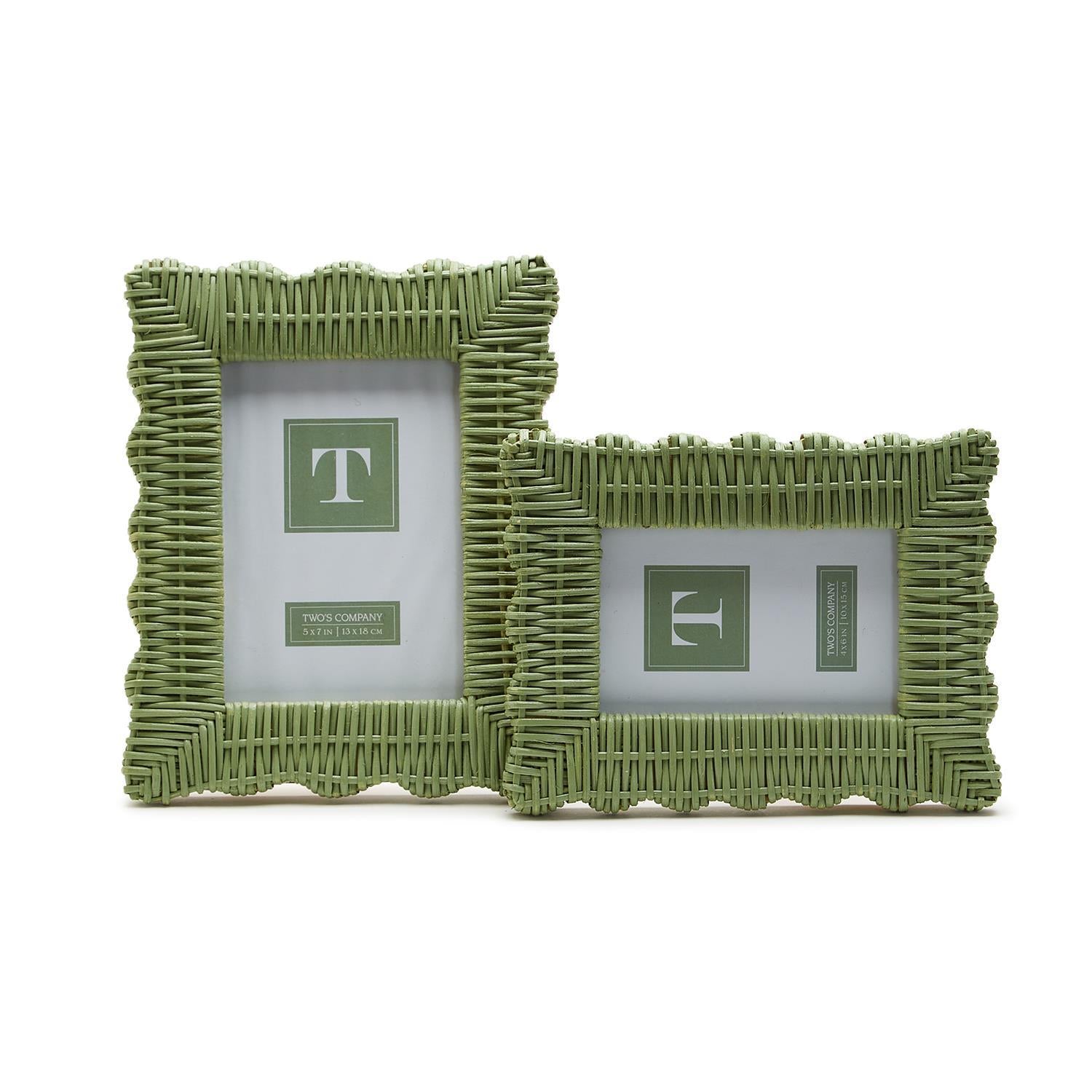 Green Wicker Weave Photo Frame Includes 2 Sizes: 4" x 6" and 5" x 7", Set of 2