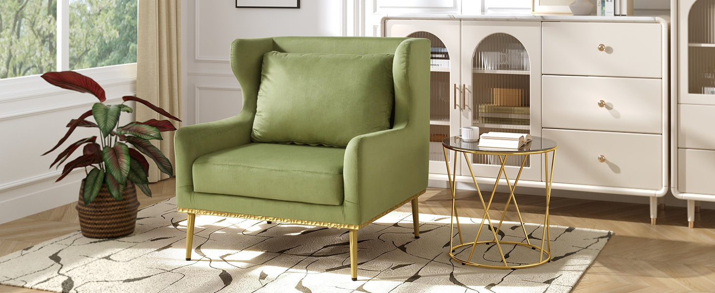 Modern Armchair Velvet Accent Chair Reading Chair Single Sofa Chair for Living Room, Bedroom, or Reading Corner, Beige