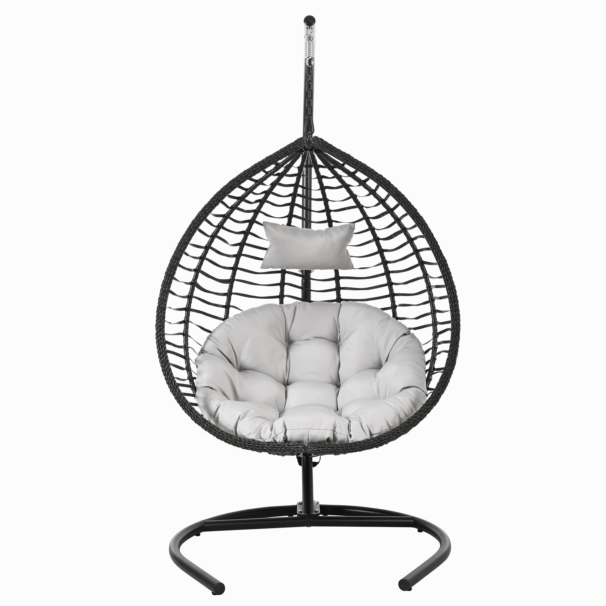 Foldable Rattan Egg Swing Chair with Iron Frame, Plush Cushion & Removable Headrest