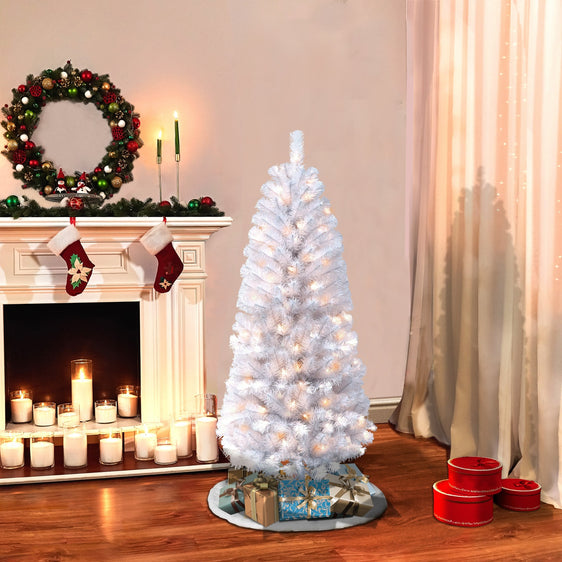 6.5 ft Pre-lit White Northern Fir Pencil Artificial Christmas Tree with Clear Lights & Metal Stand