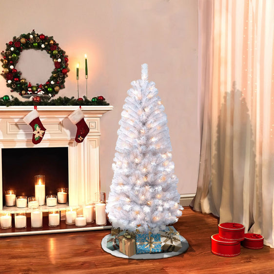 4.5 ft Pre-lit White Northern Fir Pencil Artificial Christmas Tree with Clear Lights & Metal Stand