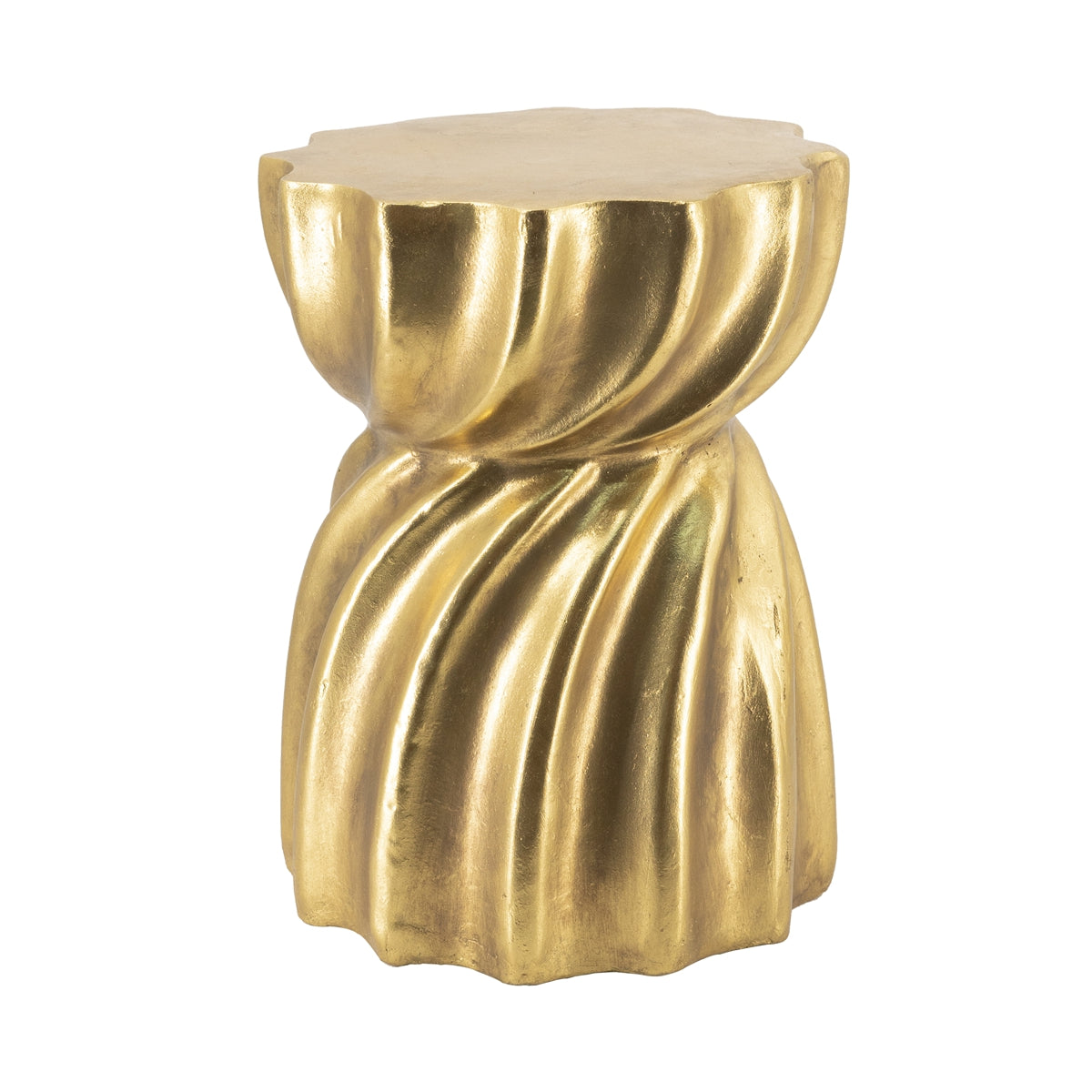 Gold Magnesium Accent Stool/Side Table with Sculptural Swirl Design