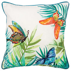 Digital Print And Embroidery Cotton Botanical With Butterflies Pillow Cover