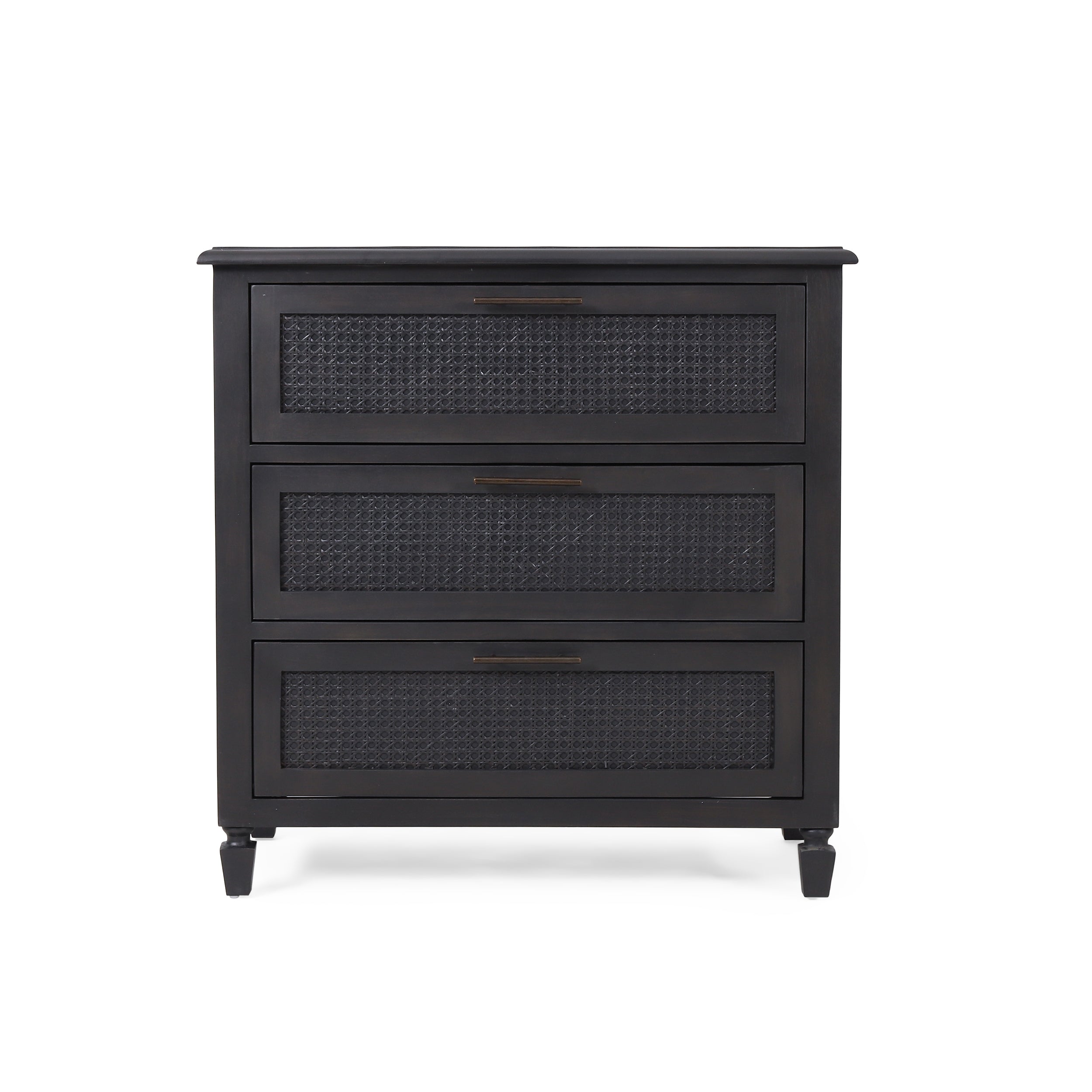 Black 3-Drawer Dresser with Cane Accent