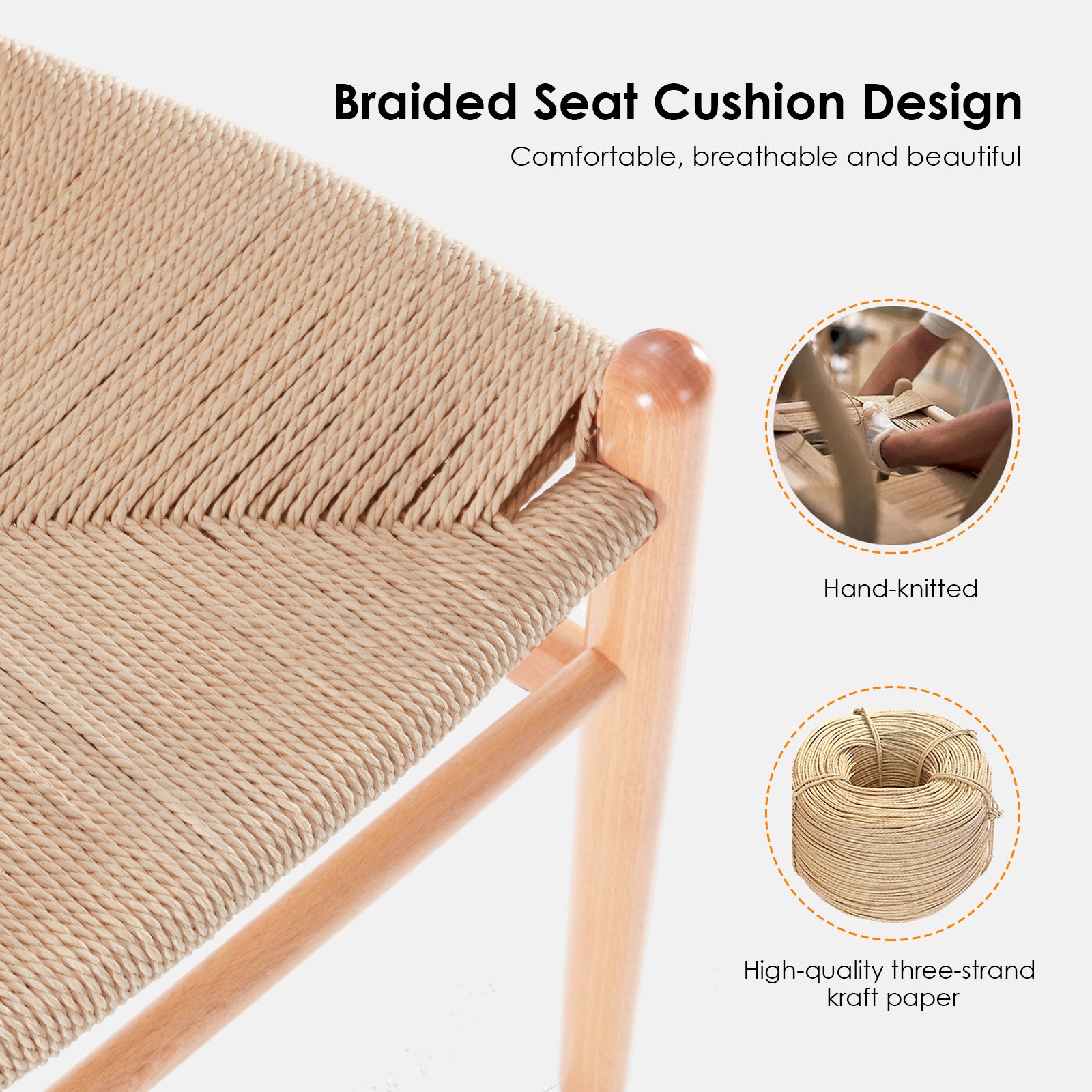 Wishbone Counter Height Barstool with Woven Seat