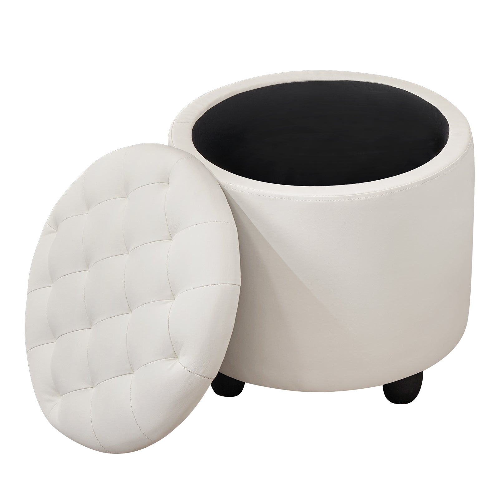 Small Upholstered Circle Pouf Footstool with Removable Lid Storage