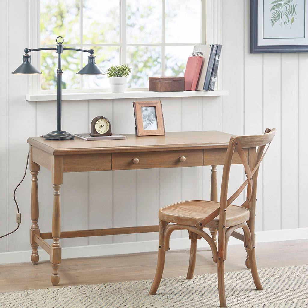 Solid Wood Desk with 1 Drawer and Turned Legs