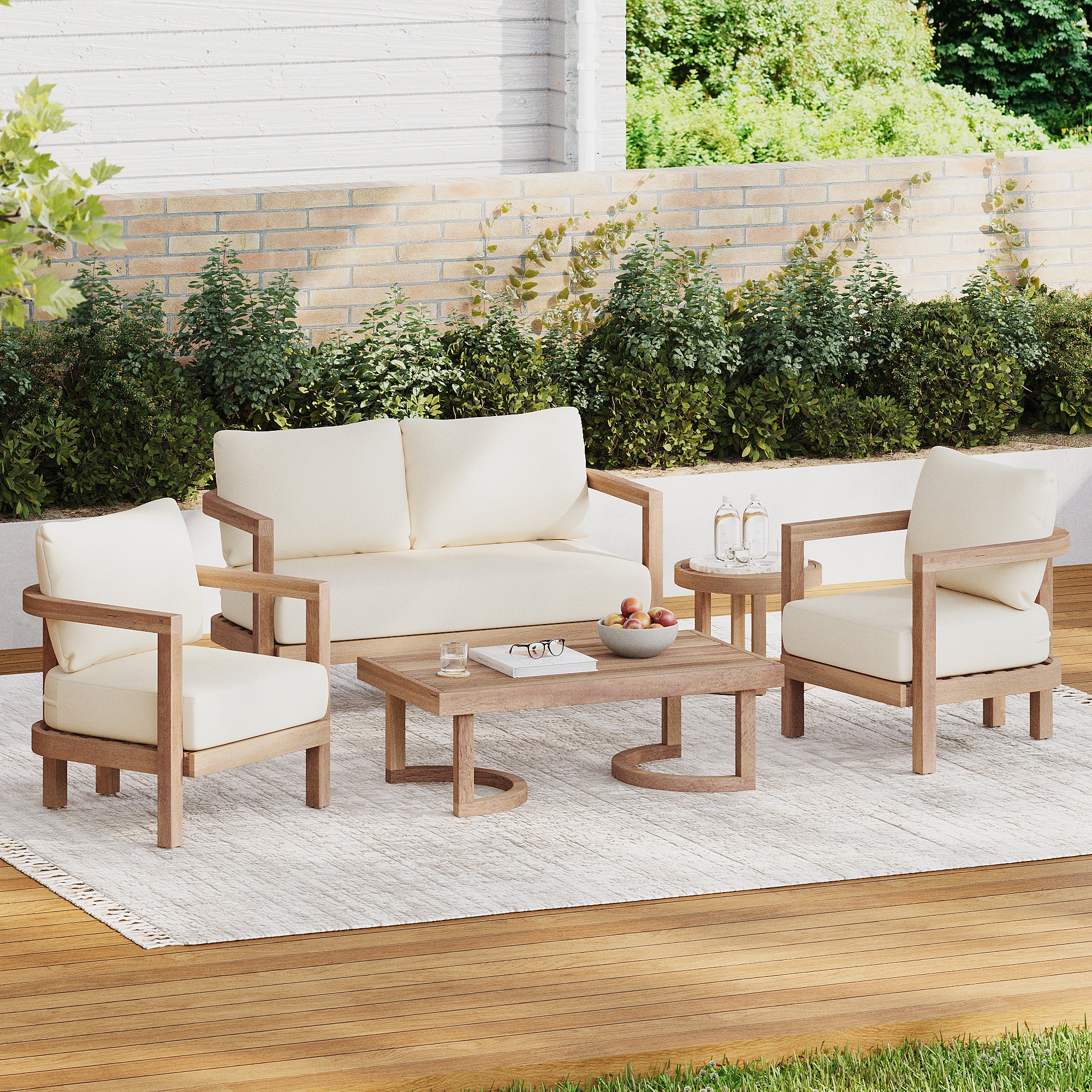 Cosmicly 5-Piece Patio Set with 2 Tables and Acacia Wood Frame