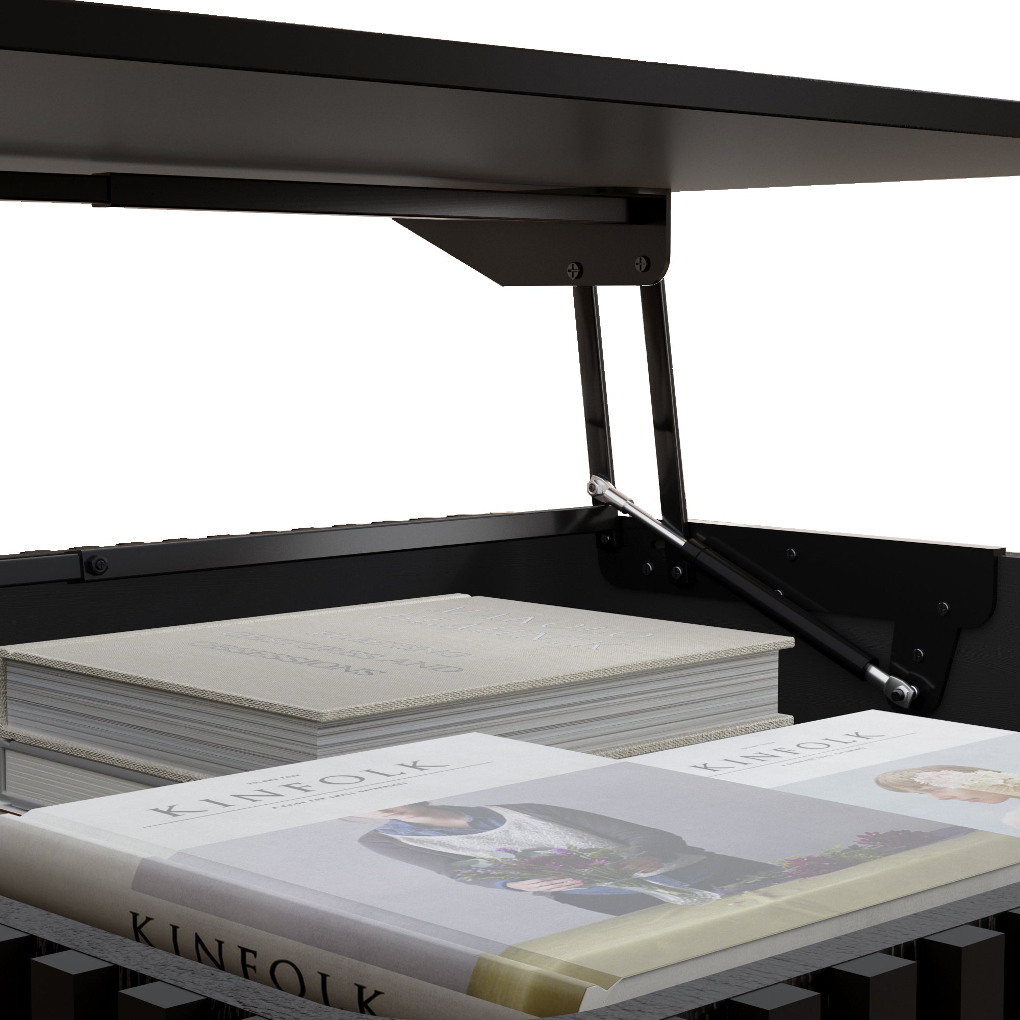 Square Fluted Lift-Top Coffee Table with Hidden & Open Storage