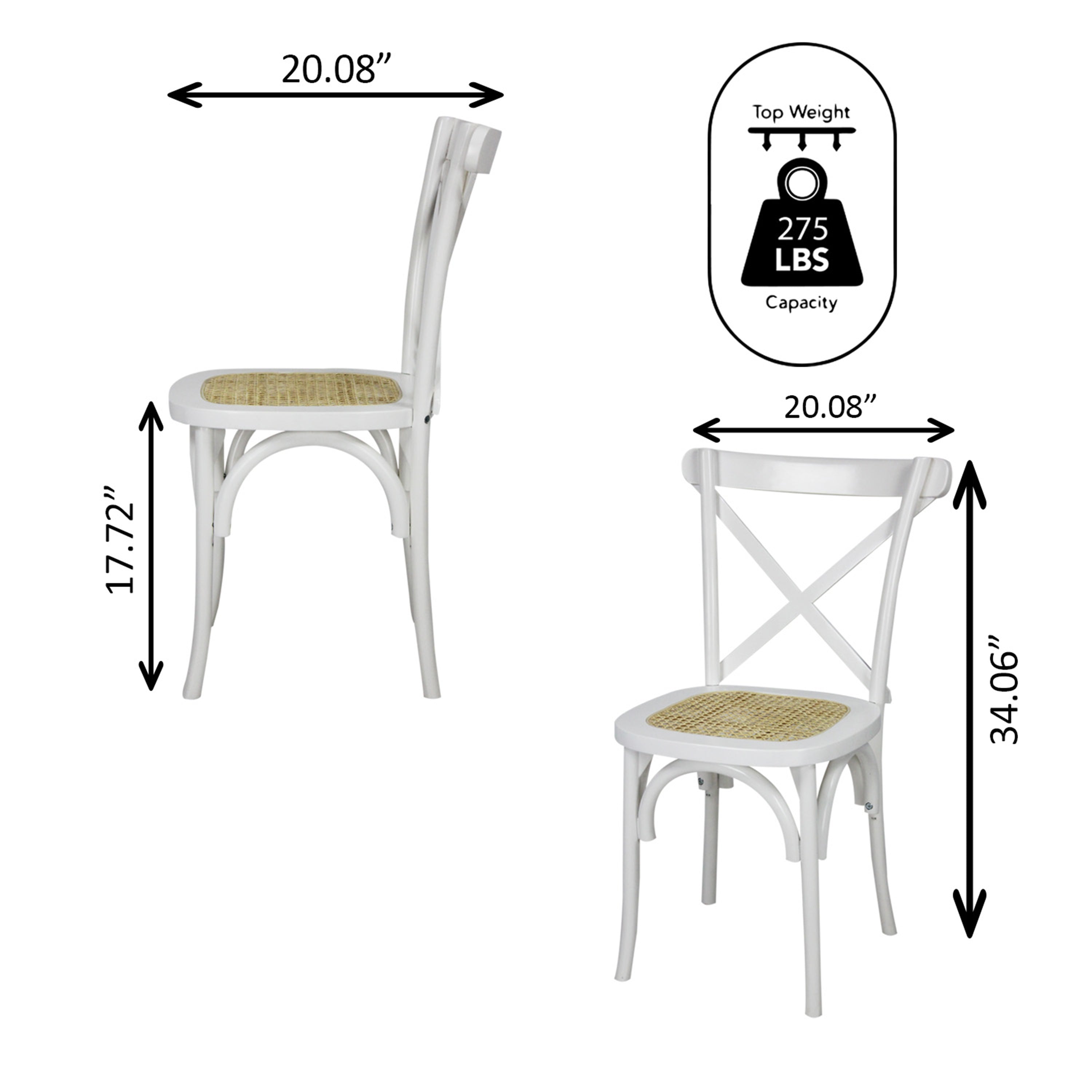 Cassis X-Back Wood Rattan Dining Chair, Set of 2