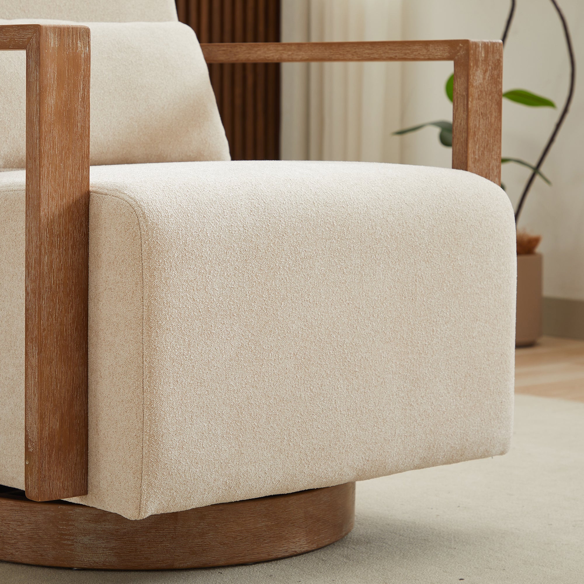 Swivel Modern Upholstered Accent Chair with Solid Wood Armrests