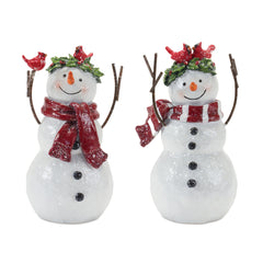 Snowman Figurine with Cardinal Accents (Set of 2)
