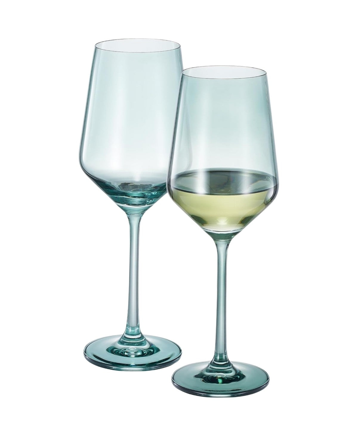 Teal Colored Crystal Wine Glasses Set of 2
