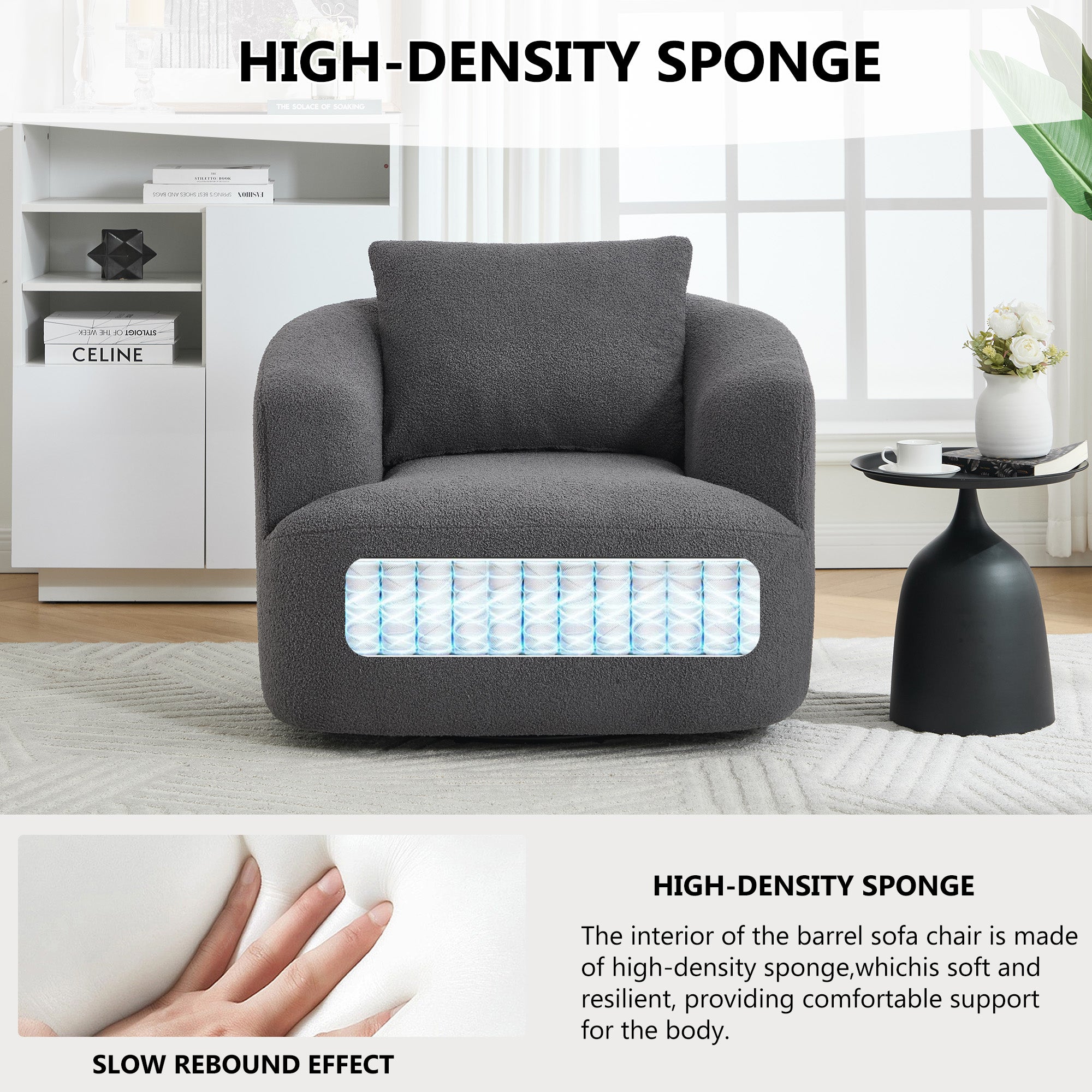 Teddy Fleece 360° Swivel Round Upholstered Comfy Accent Chair With Pillow