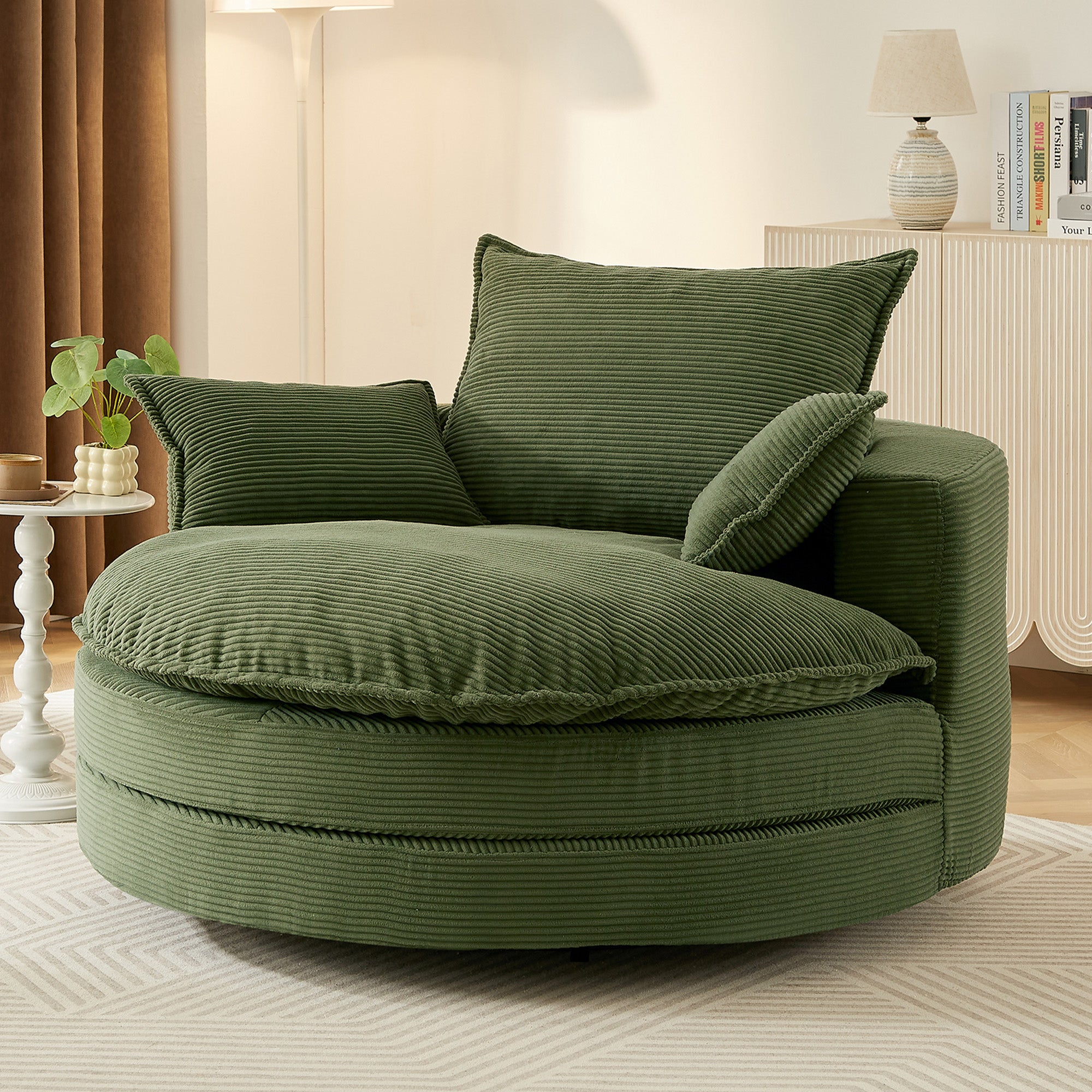 Corduroy 360° Swivel Accent Barrel Chair with 3 Removable Pillows