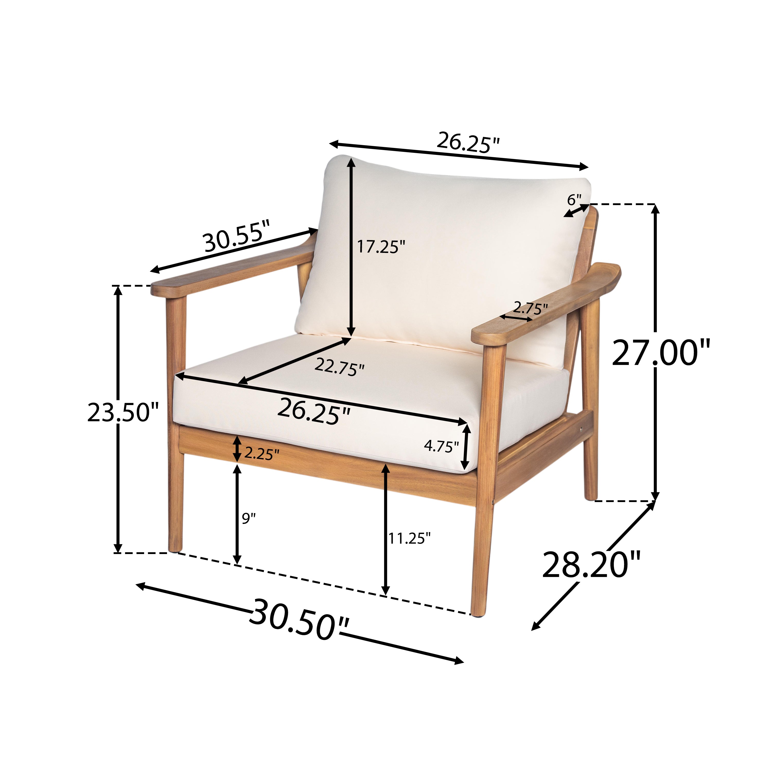 Mid-Century Modern Outdoor Lounge Chair with Cushions