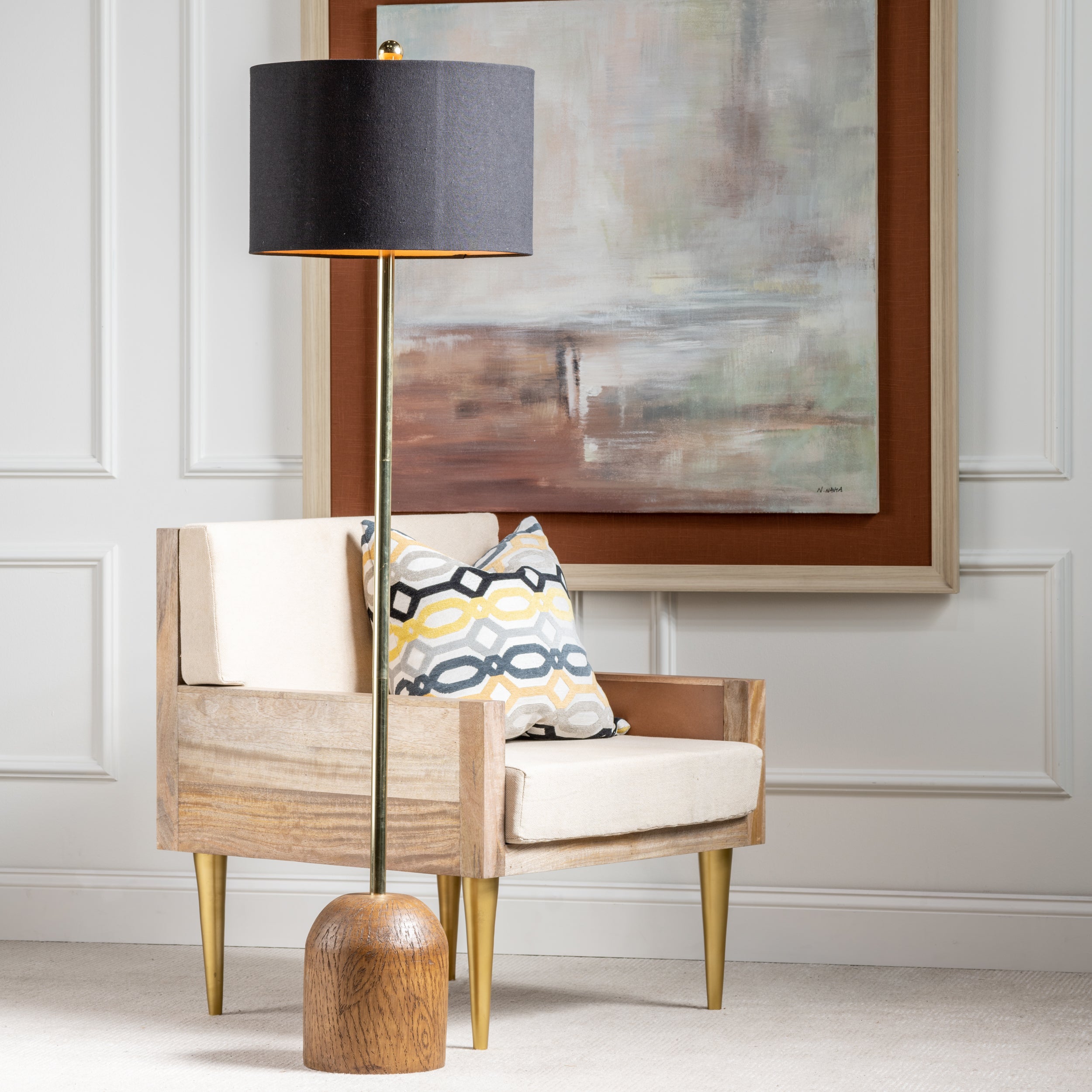 Black And Wood Floor Lamp With Shade