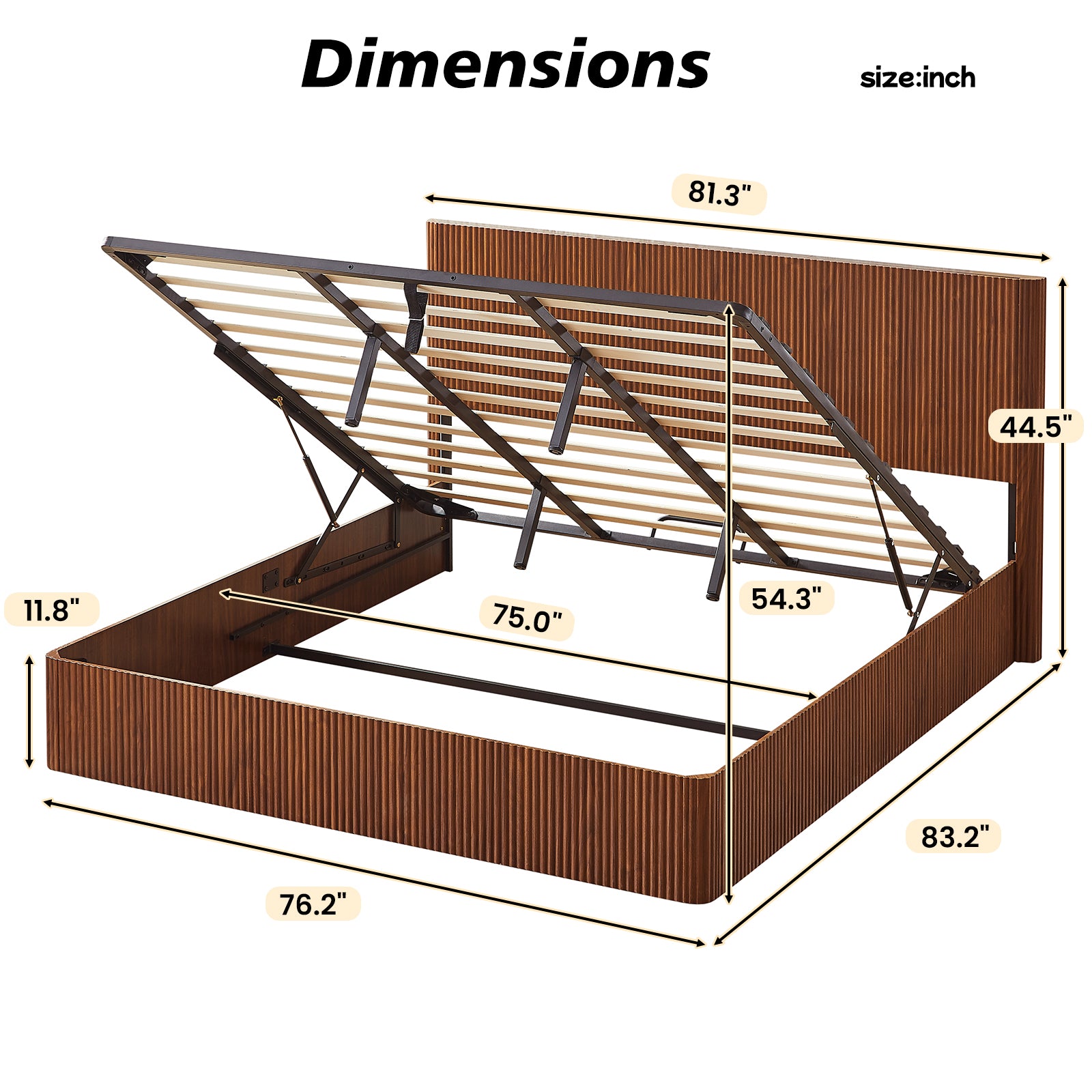 Fluted Lift Up Storage Bed