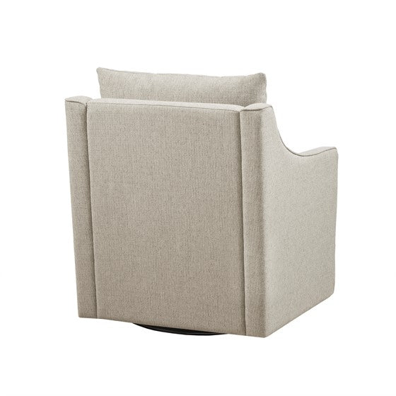 Upholstered Swivel Chair with Sloped Arms and Back Pillow