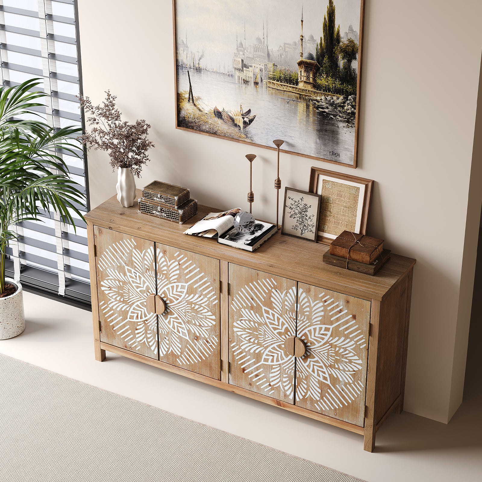 Vivanta 60" Wood Accent Cabinet with 4 Doors